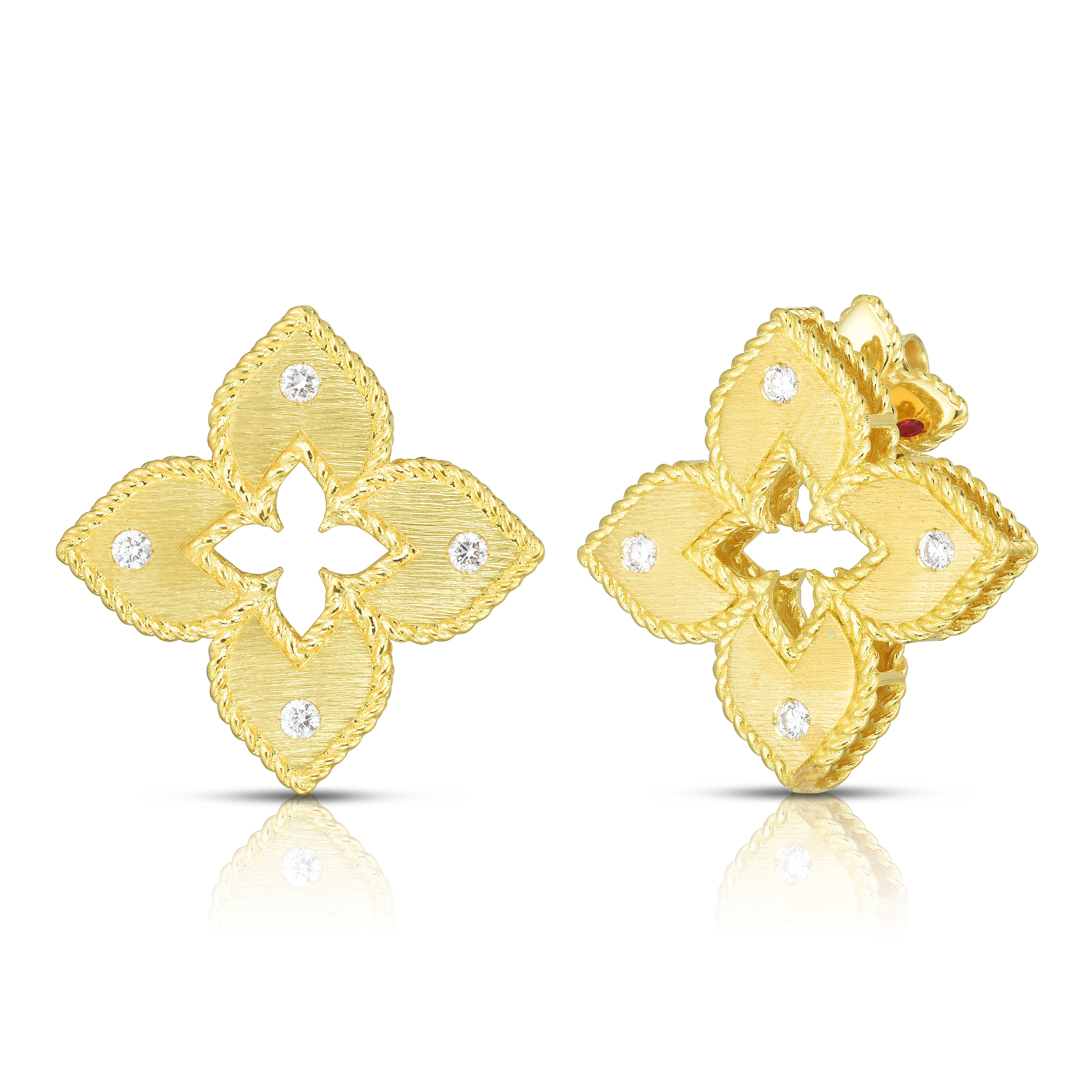 18K YELLOW GOLD VENETIAN PRINCESS DIAMOND & SATIN FINISH FLOWER EARRINGS