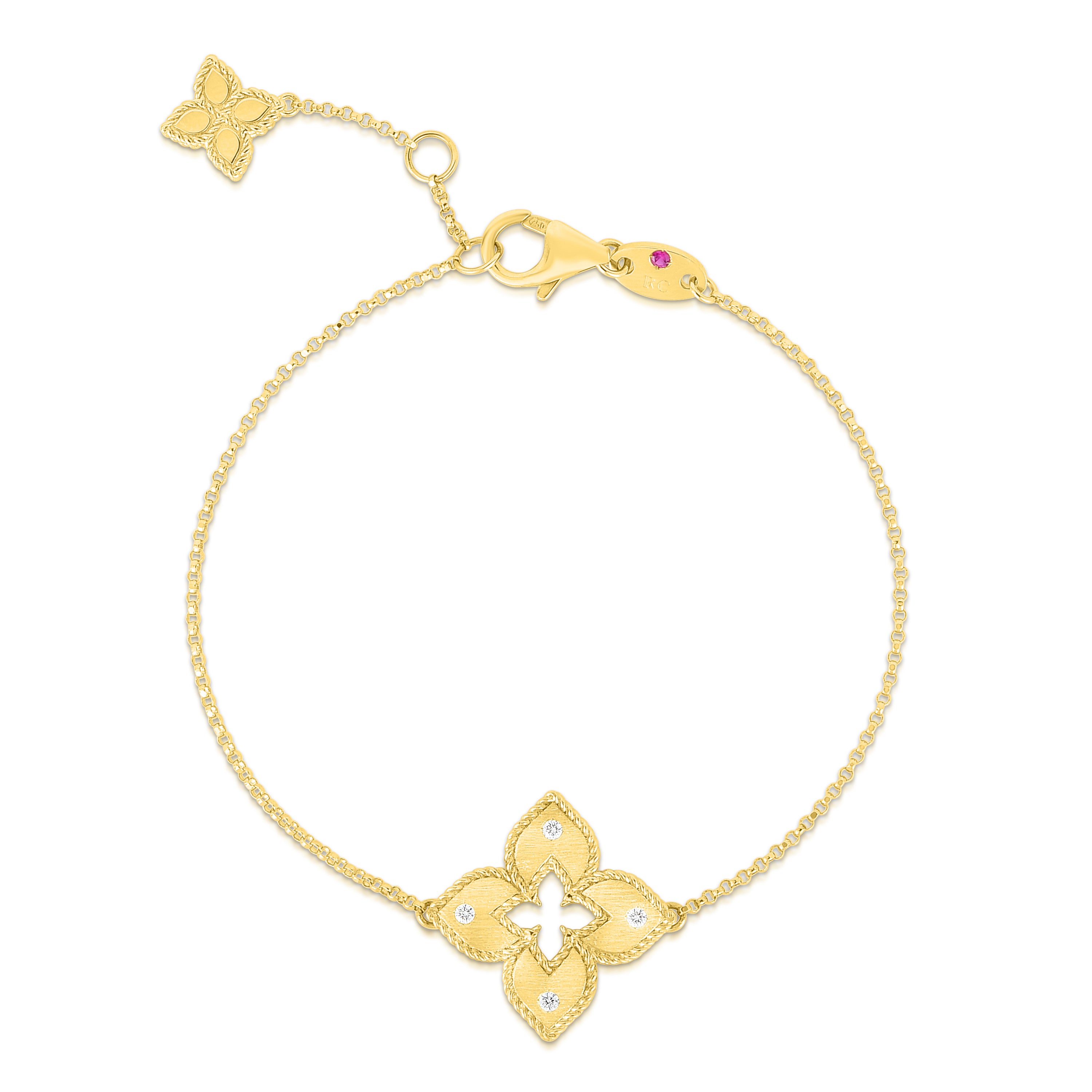 18K YELLOW GOLD VENETIAN PRINCESS DIAMOND & SATIN FINISH FLOWER BRACELET