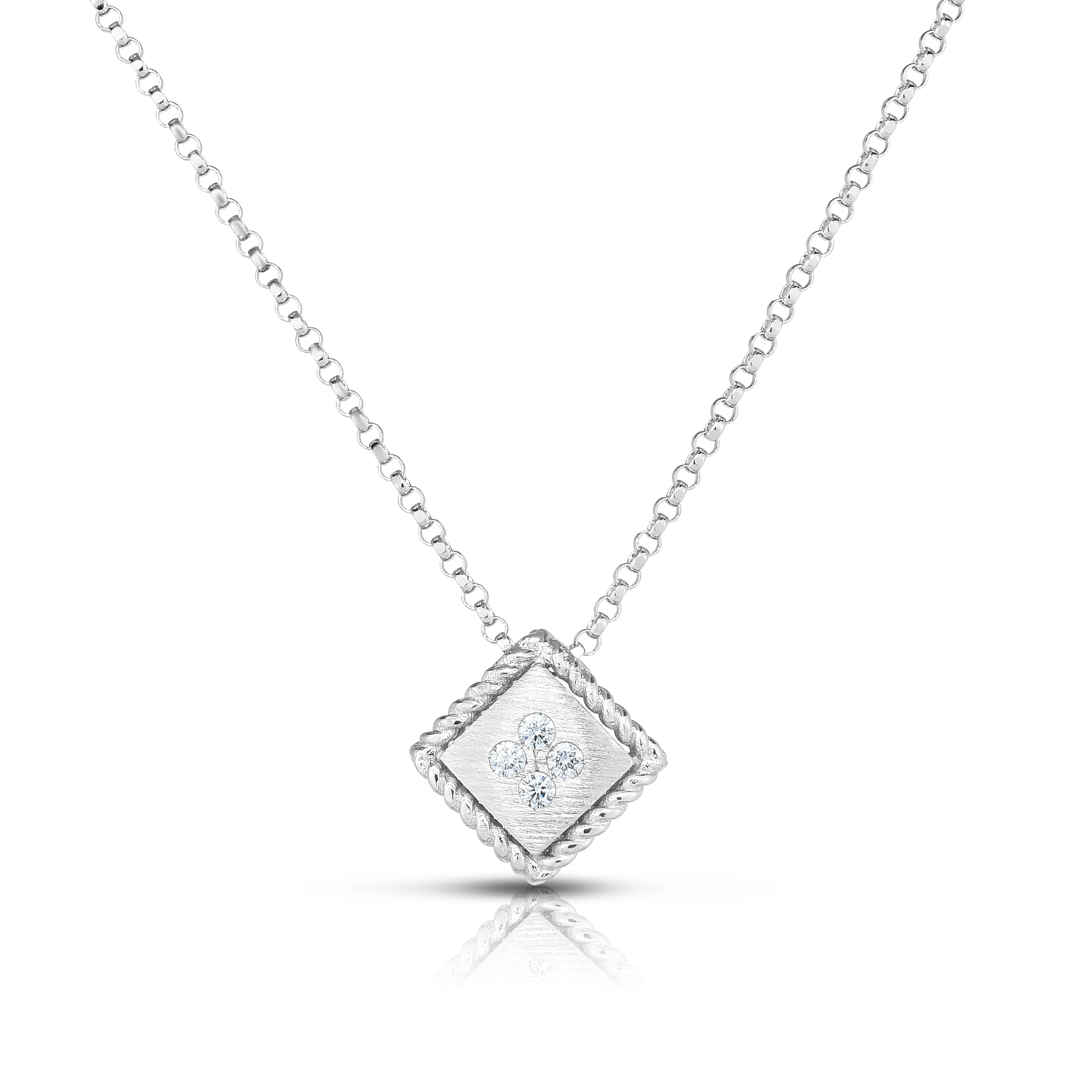 18K WHITE GOLD PALAZZO DUCALE DIAMOND ACCENT & SATIN FINISH SMALL NECKLACE