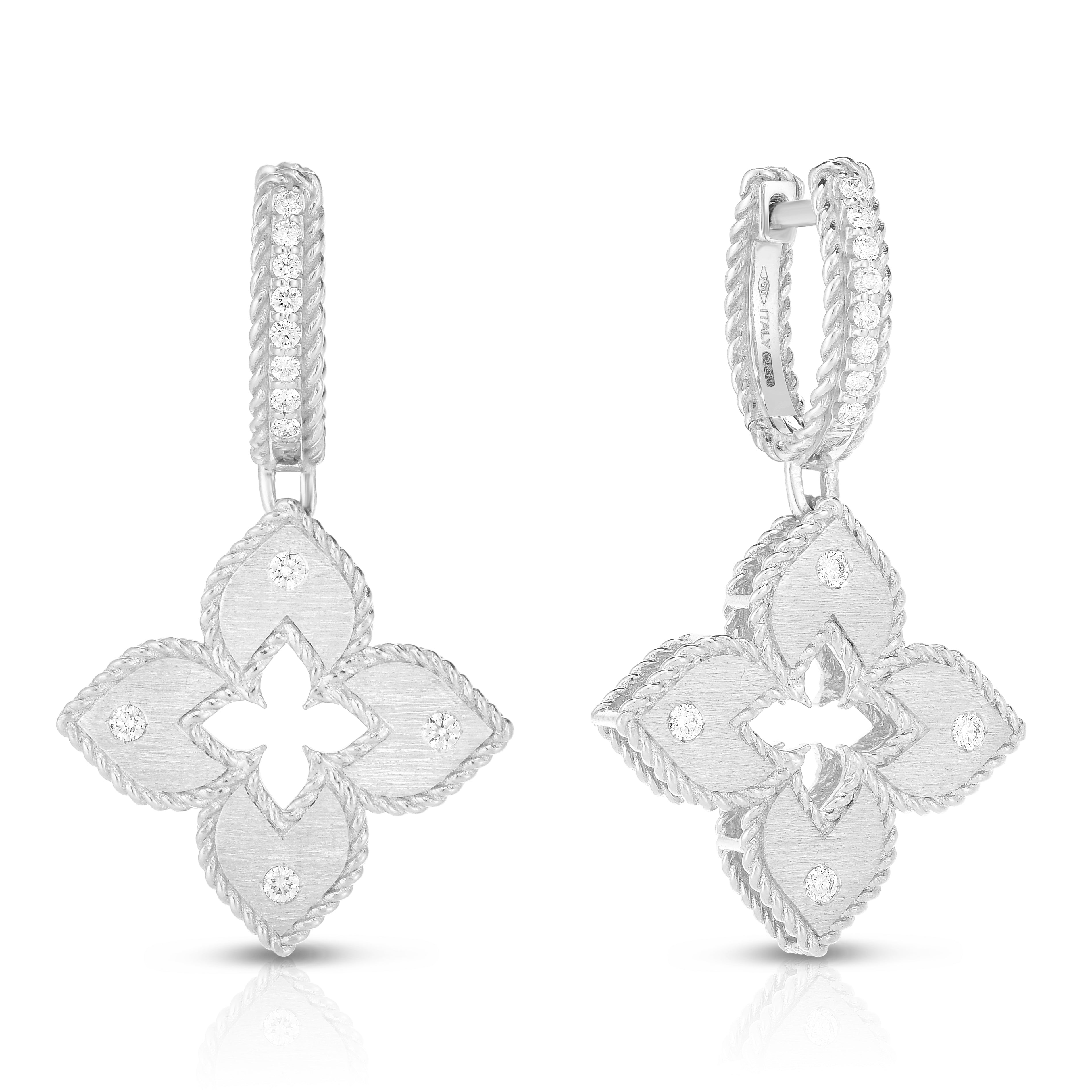 18K WHITE GOLD VENETIAN PRINCESS DIAMOND ACCENT FLOWER DROP EARRINGS