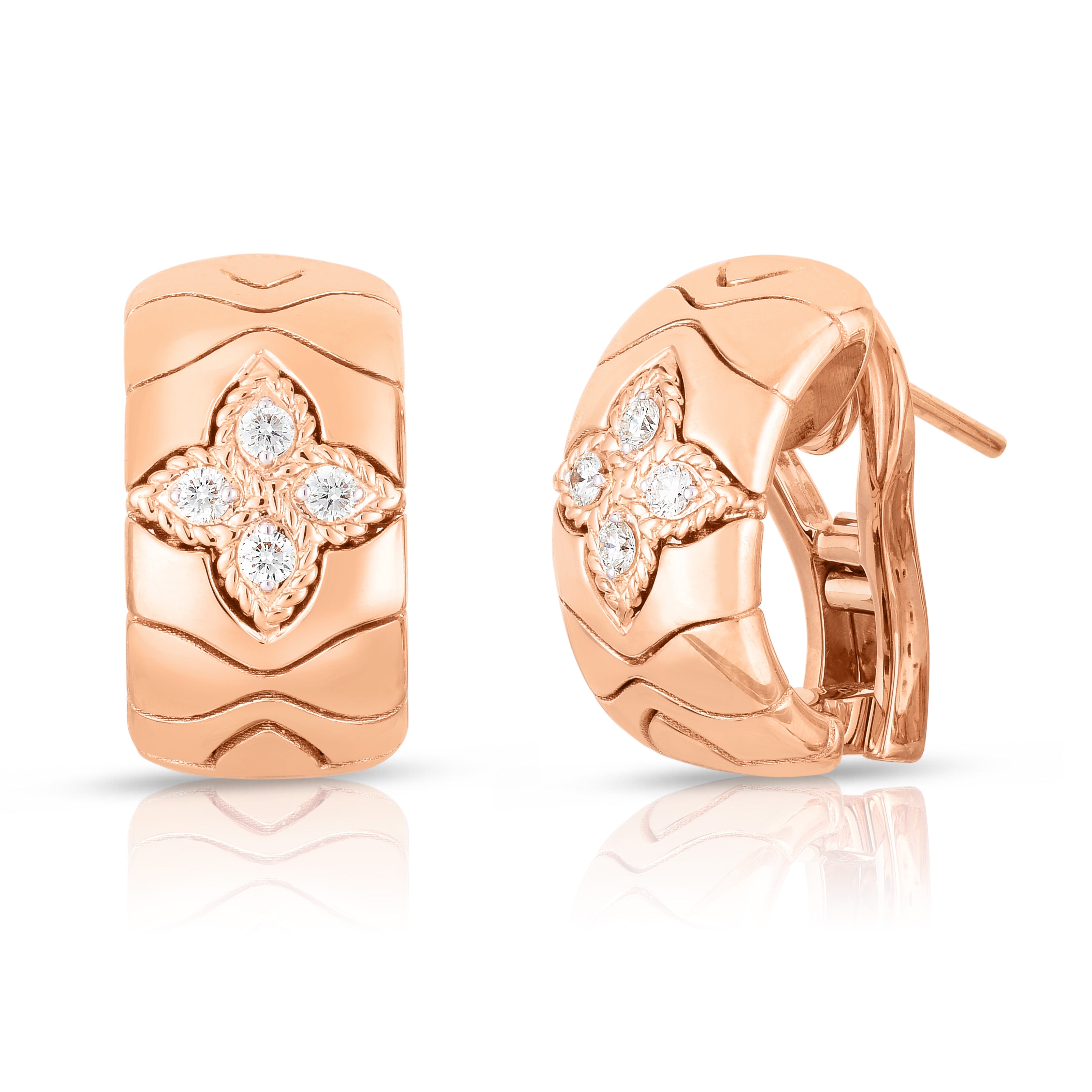 18K YELLOW/WHITE GOLD ROYAL PRINCESS FLOWER DIAMOND EARRINGS