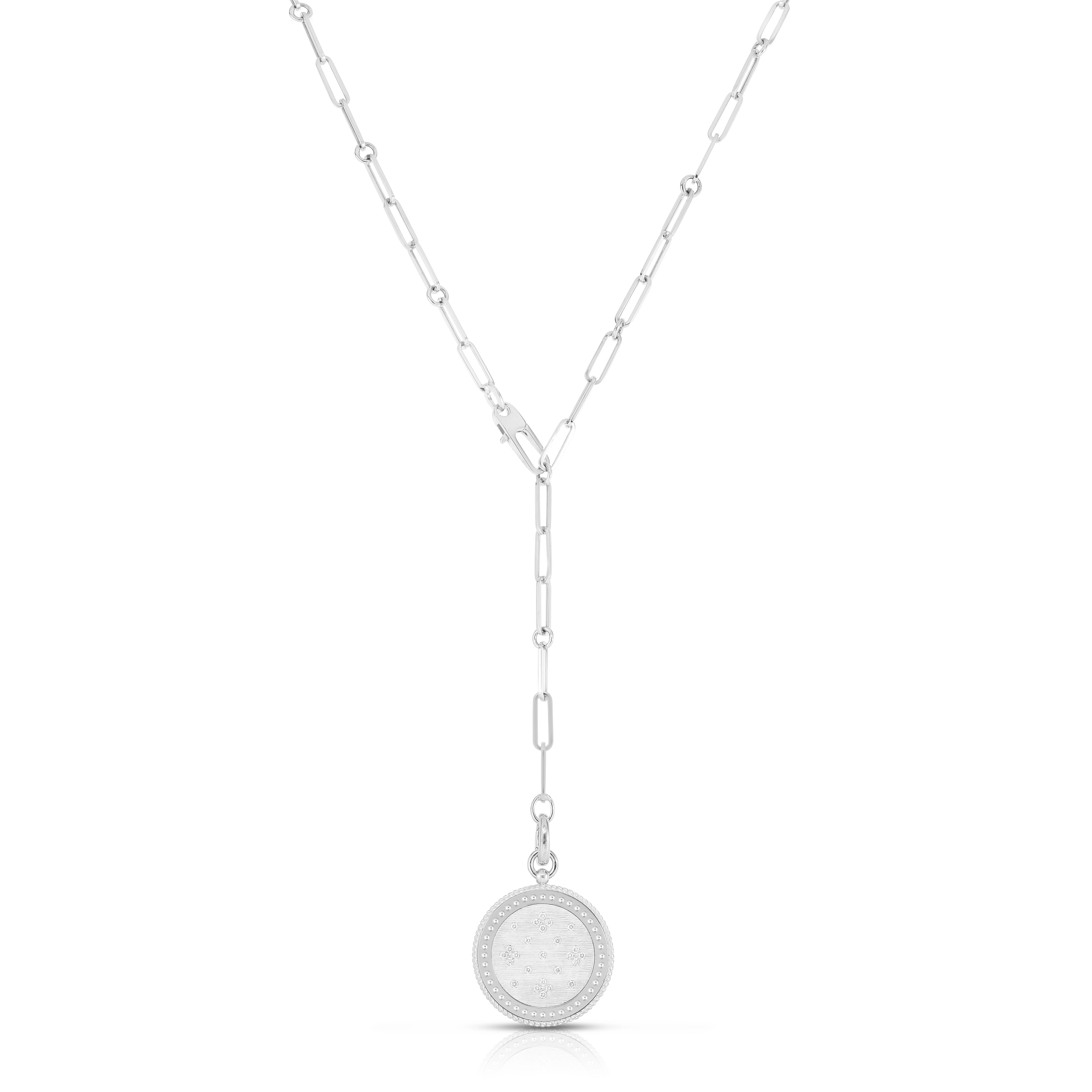 18K WHITE GOLD VENETIAN PRINCESS DIAMOND & SATIN FINISH MEDALLION NECKLACE