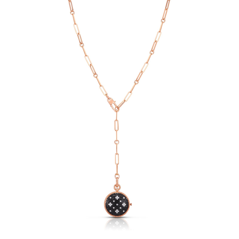 18K ROSE GOLD VENETIAN PRINCESS BLACK & WHITE DIAMOND LOCKET NECKLACE