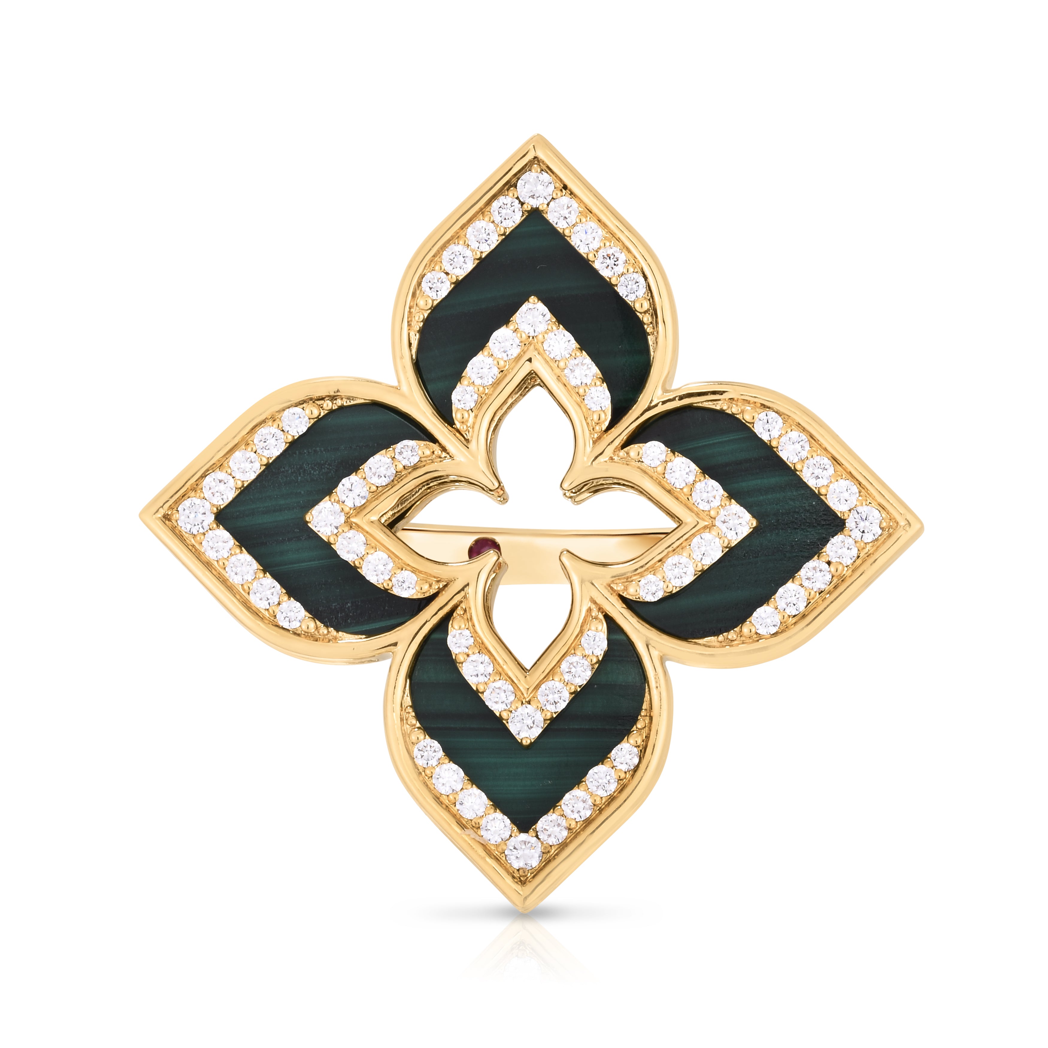 18K YELLOW GOLD VENETIAN PRINCESS LARGE DIAMOND & MALACHITE FLOWER RING
