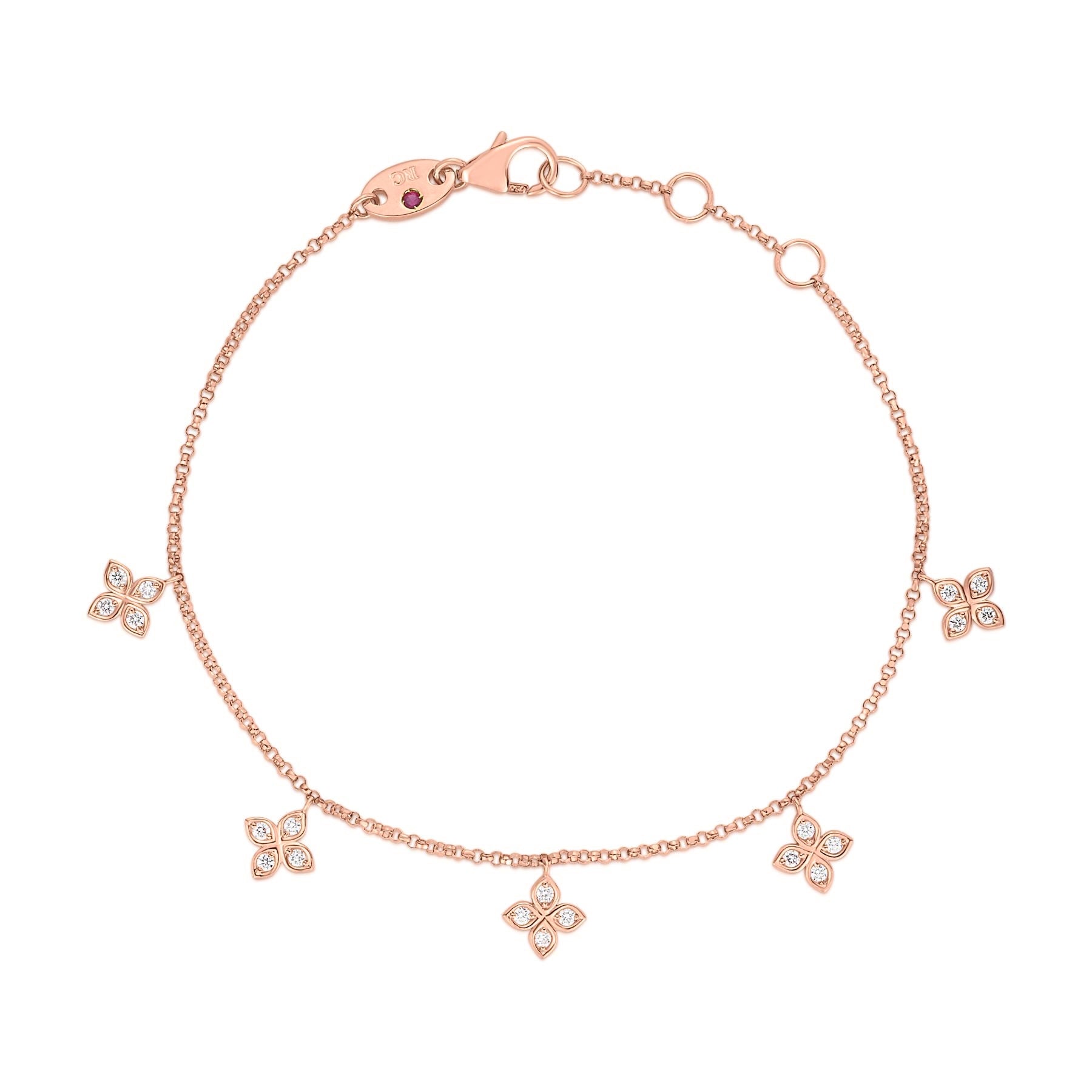 18K ROSE GOLD LOVE BY THE INCH DANGLING FIVE STATION FLOWER BRACELET