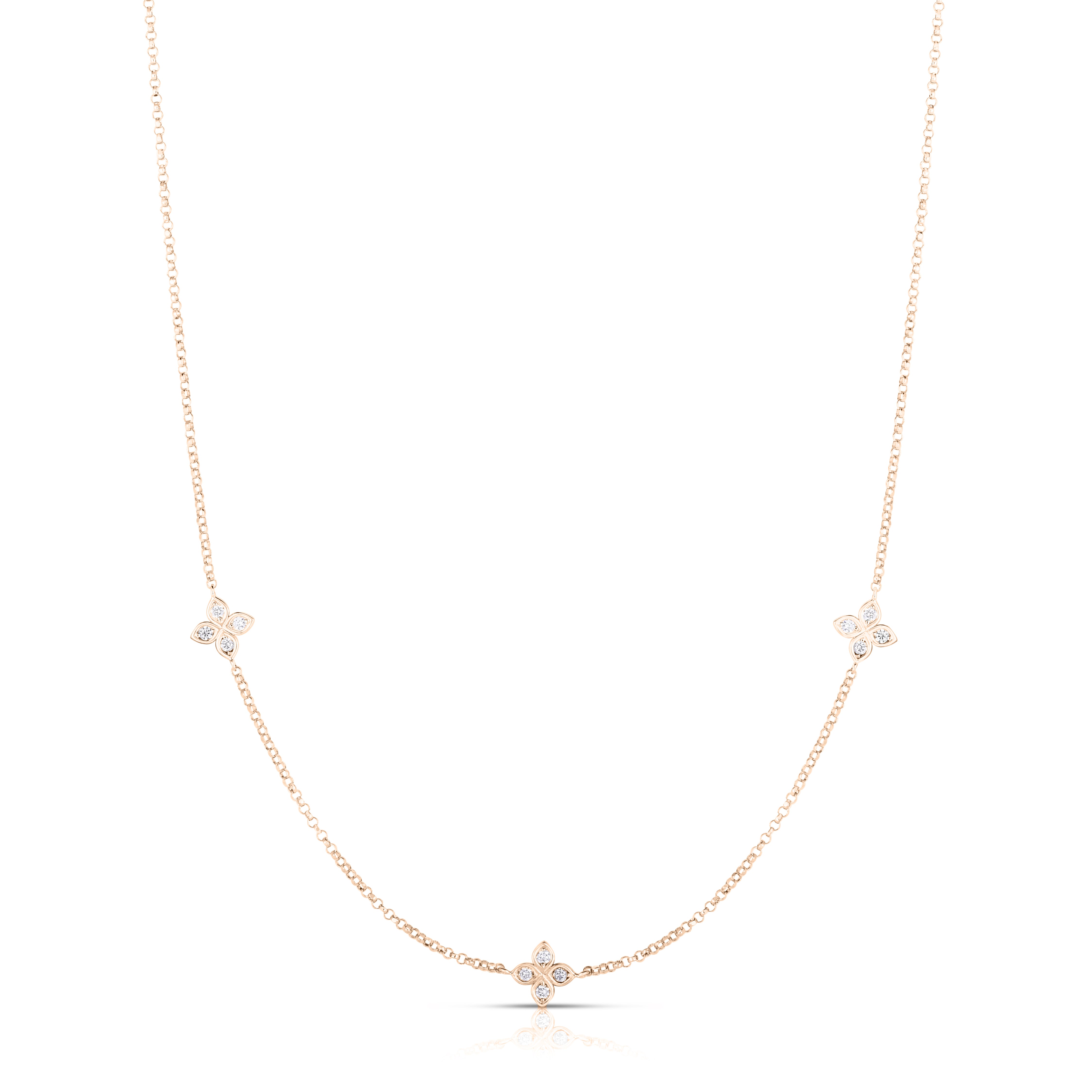 18K ROSE GOLD LOVE BY THE INCH THREE STATION FLOWER NECKLACE