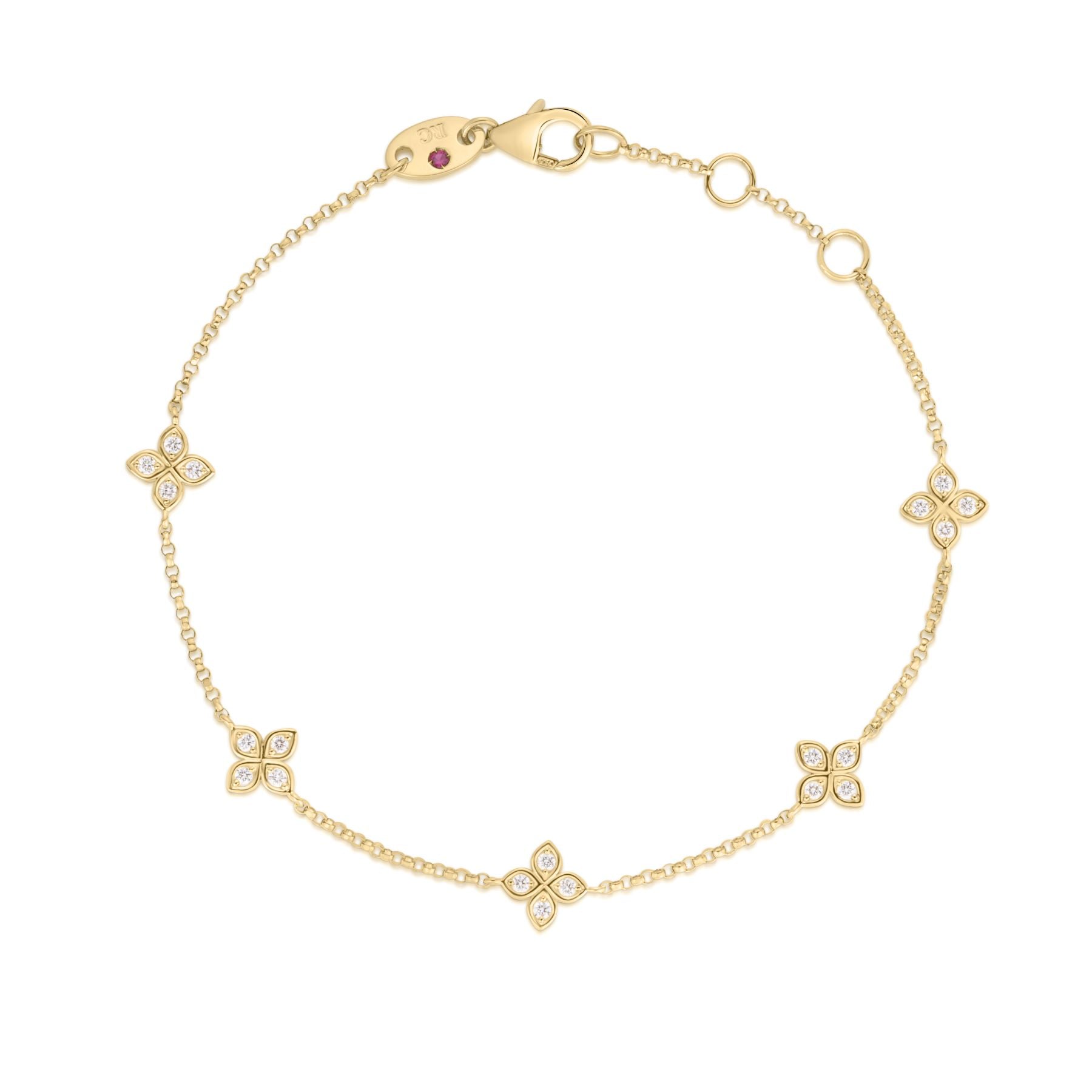 18K YELLOW GOLD LOVE BY THE INCH 5 STATION FLOWER BRACELET