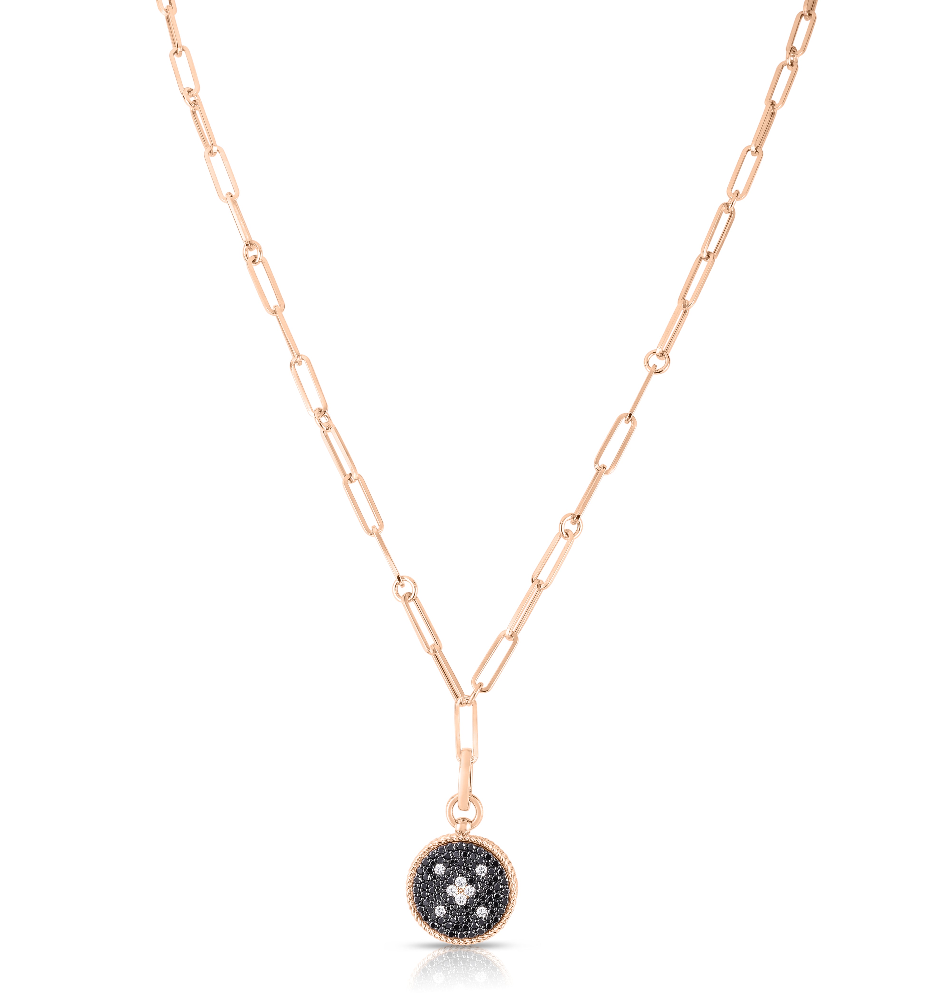 18K ROSE GOLD VENETIAN PRINCESS BLACK & WHITE DIAMOND SMALL MEDALLION NECKLACE
