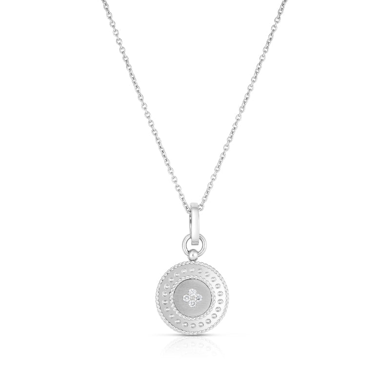 18K WHITE GOLD VENETIAN PRINCESS SMALL DIAMOND MEDALLION NECKLACE