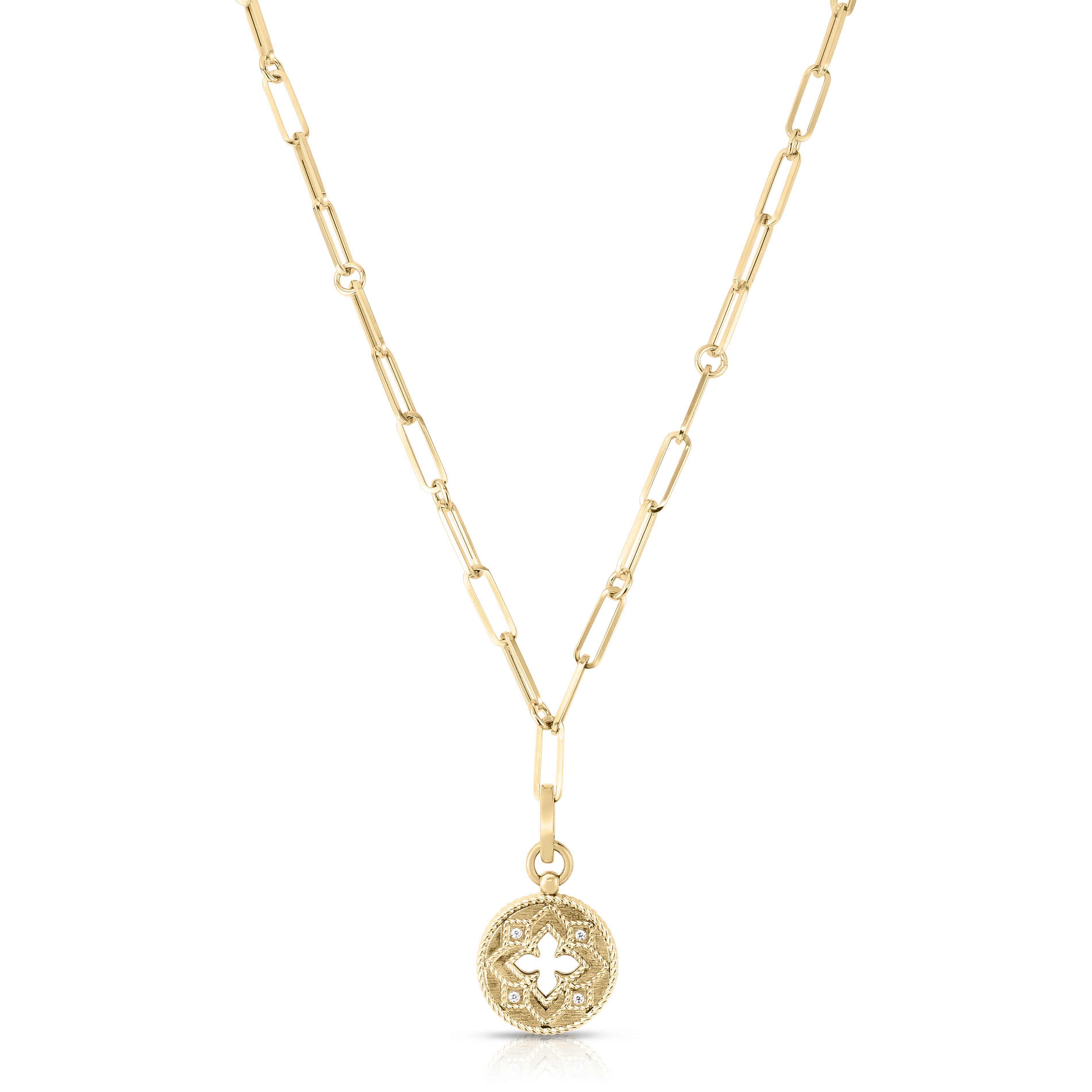 18K YELLOW GOLD VENETIAN PRINCESS SMALL DIAMOND CUTOUT MEDALLION NECKLACE