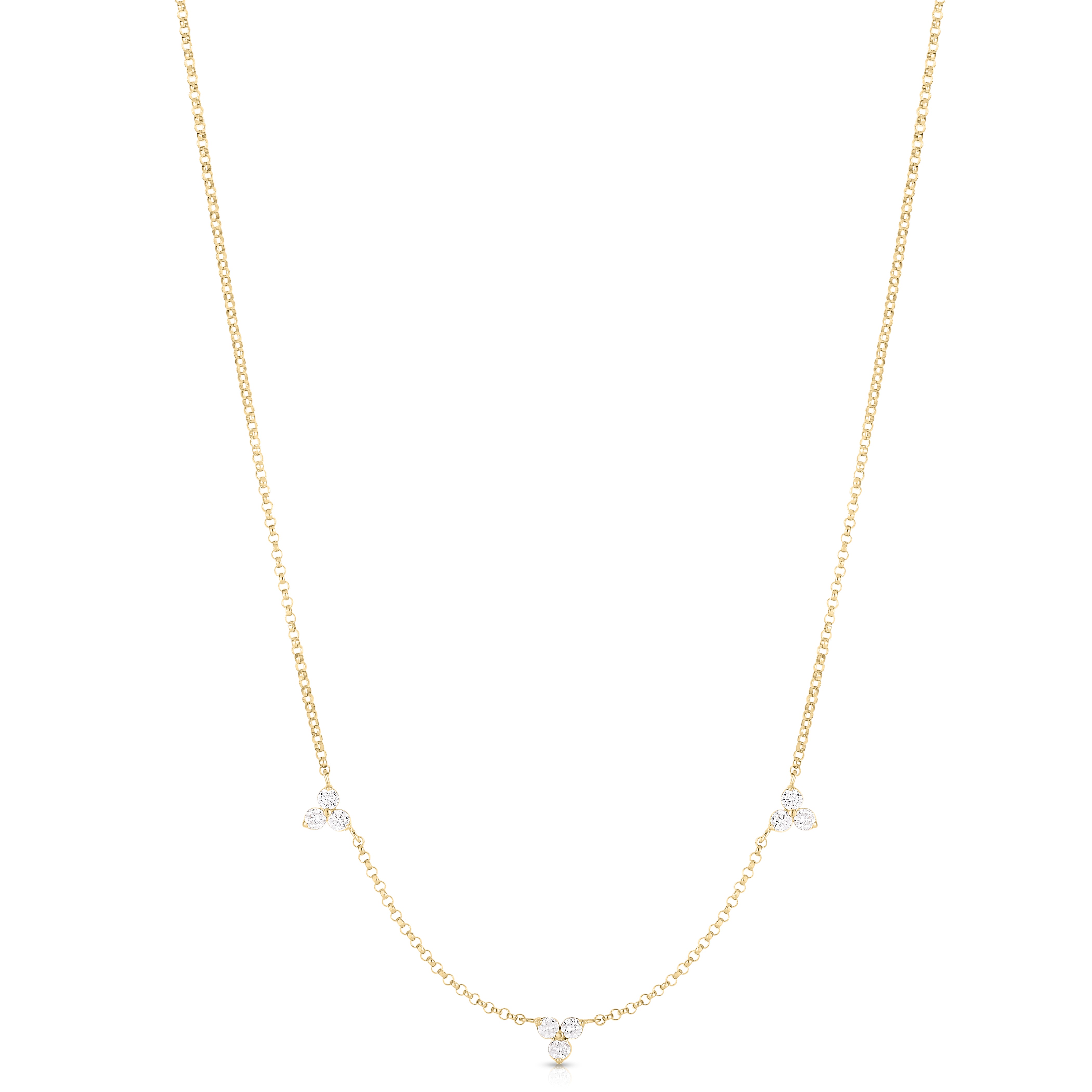 18K YELLOW GOLD DIAMONDS BY THE INCH THREE STATION FLOWER NECKLACE