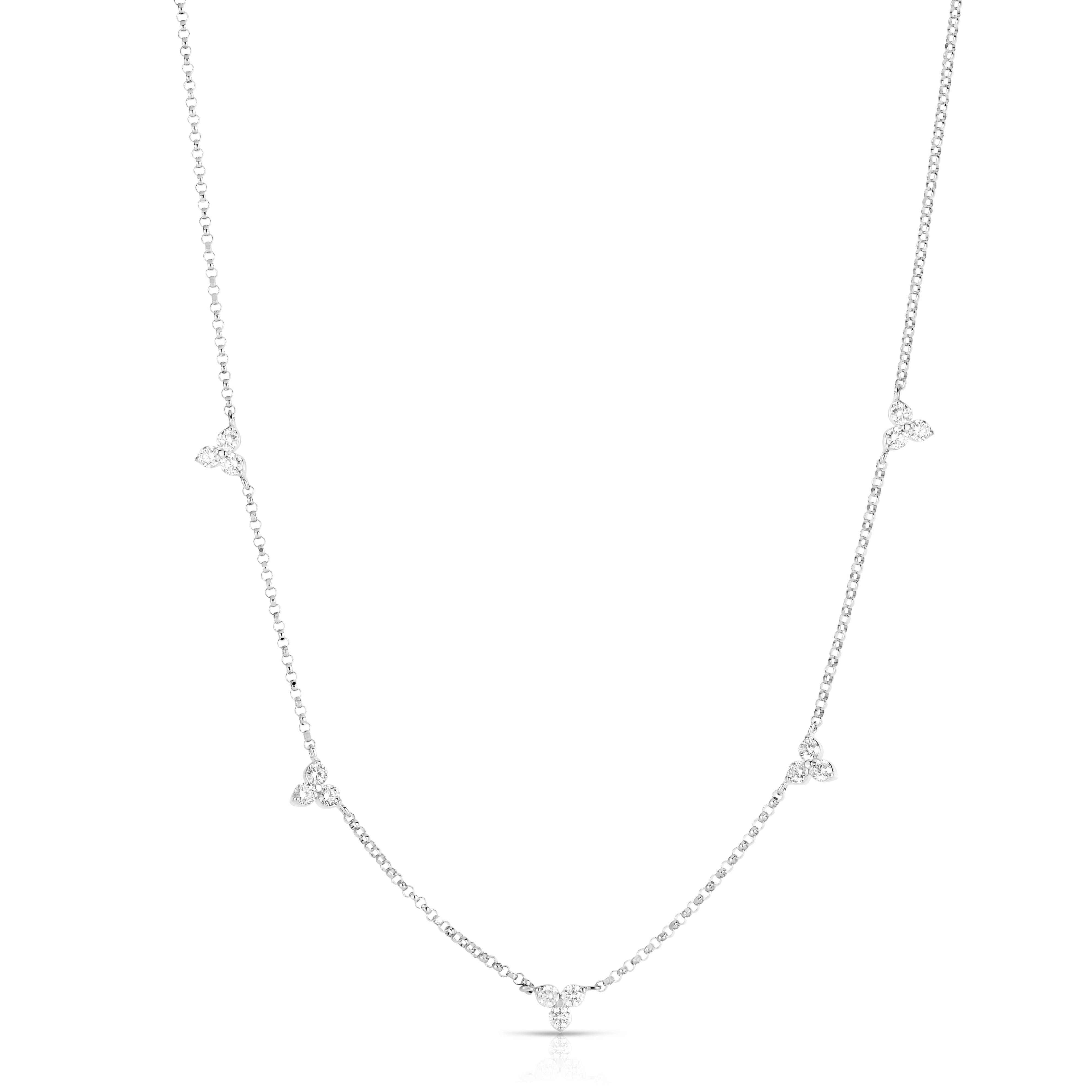 18K WHITE GOLD DIAMONDS BY THE INCH FIVE STATION FLOWER NECKLACE