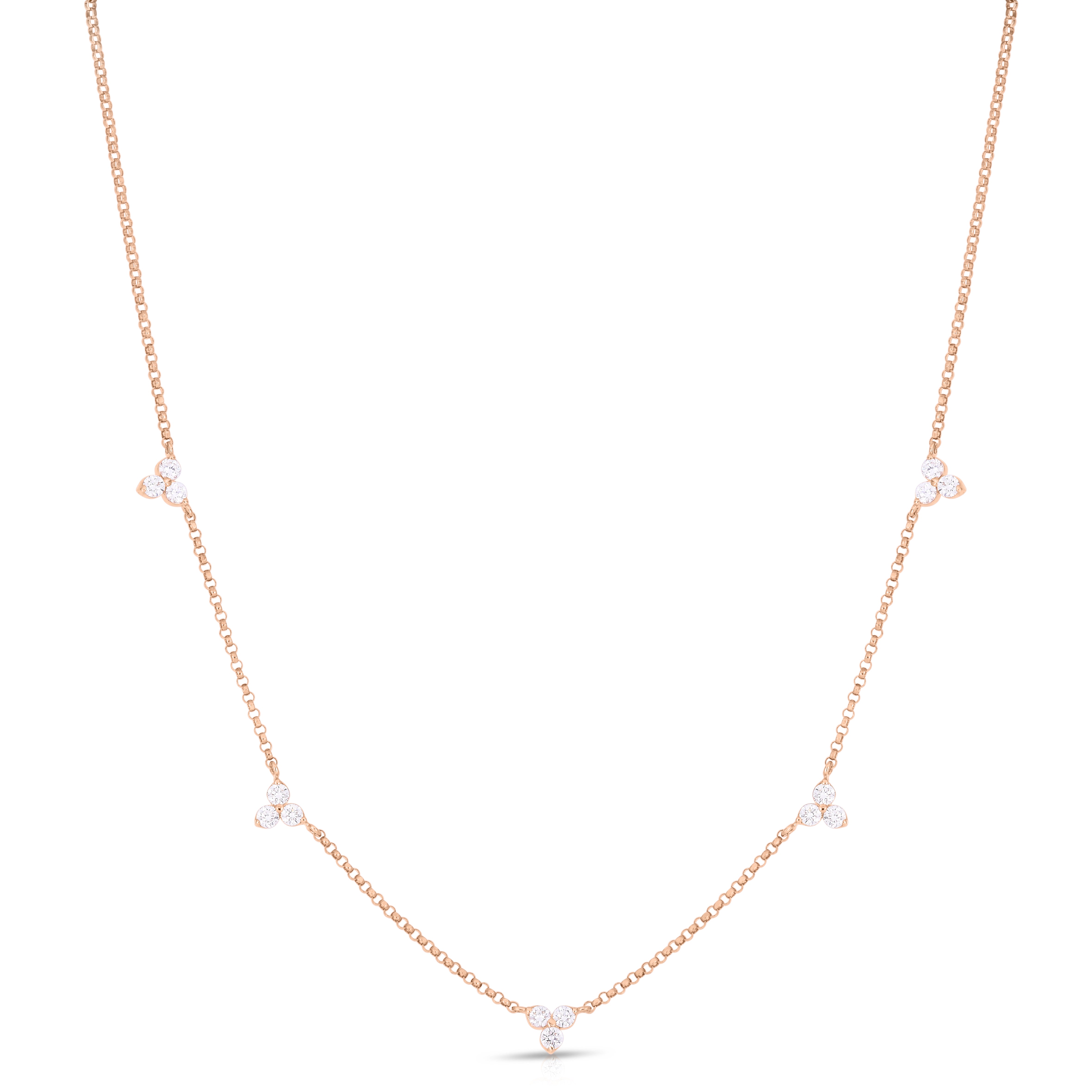18K ROSE GOLD DIAMONDS BY THE INCH FIVE STATION FLOWER NECKLACE