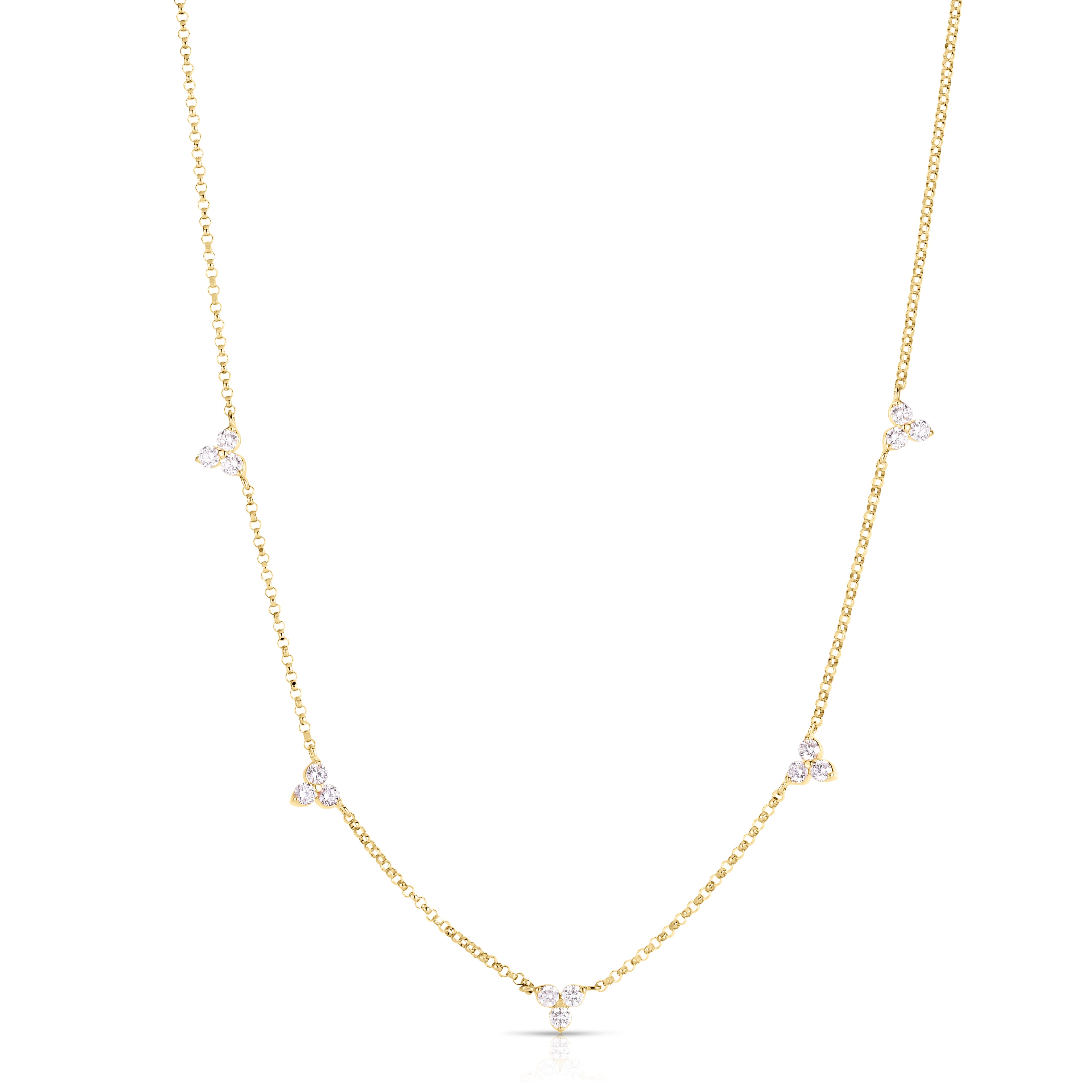 18K YELLOW GOLD DIAMONDS BY THE INCH FIVE STATION FLOWER NECKLACE