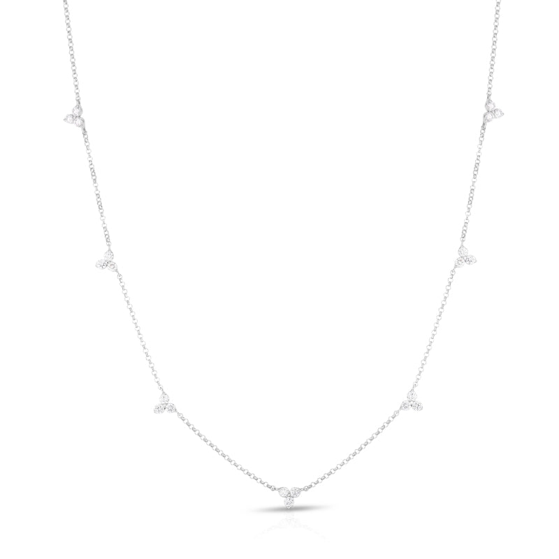 18K WHITE GOLD DIAMONDS BY THE INCH 7 STATION FLOWER NECKLACE