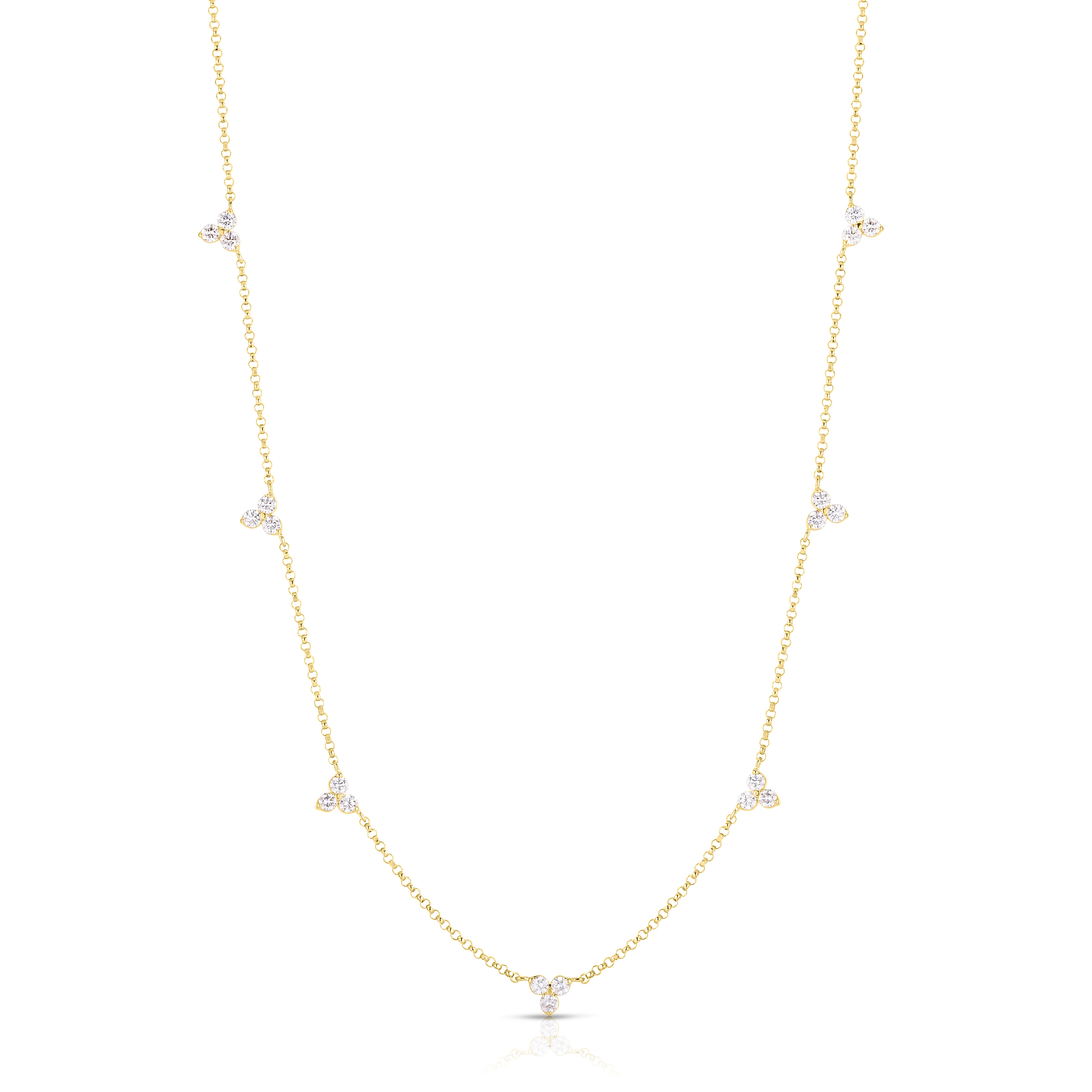 18K YELLOW GOLD DIAMONDS BY THE INCH 7 STATION FLOWER NECKLACE