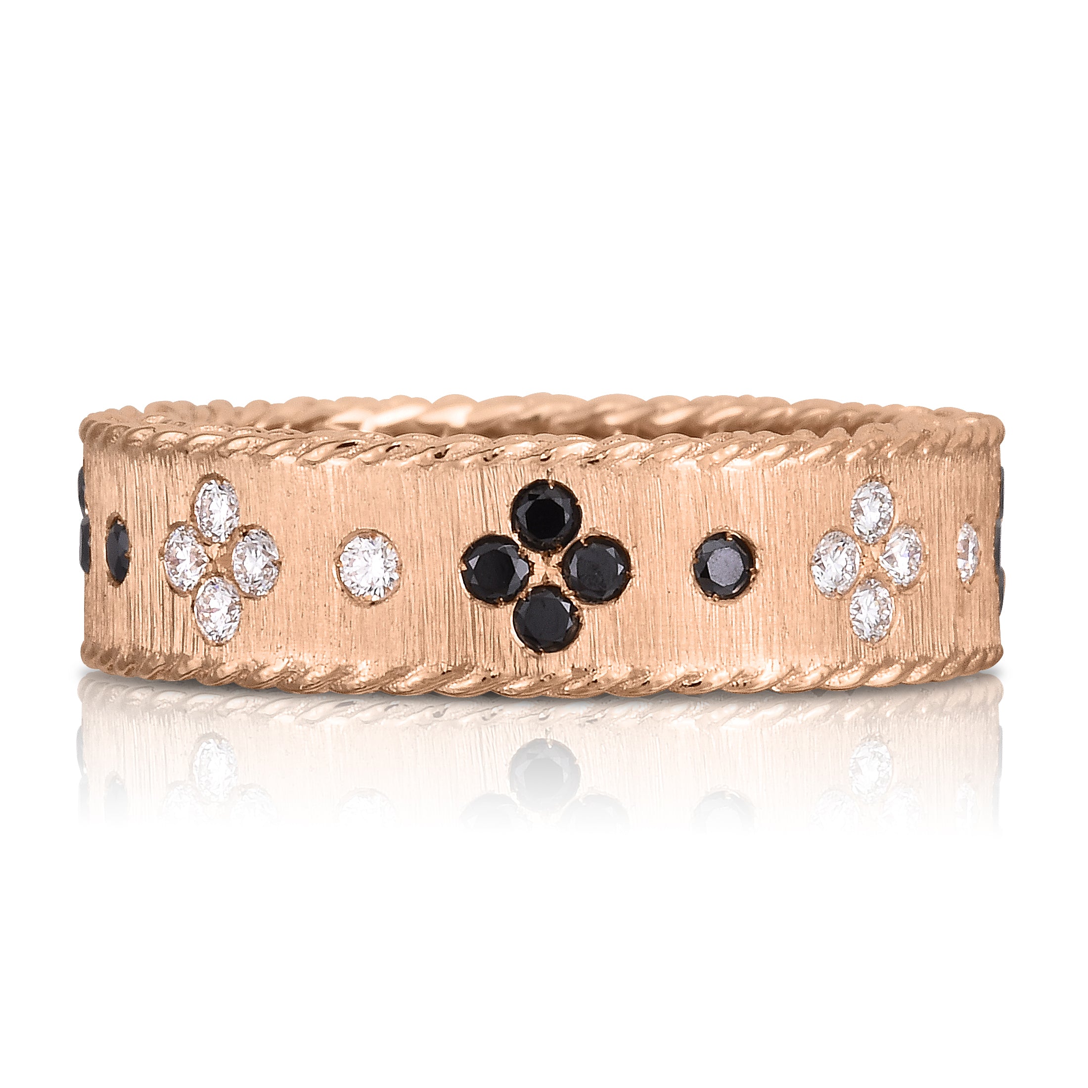 18K ROSE GOLD VENETIAN PRINCESS BLACK & WHITE DIAMOND SATIN FINISH RING