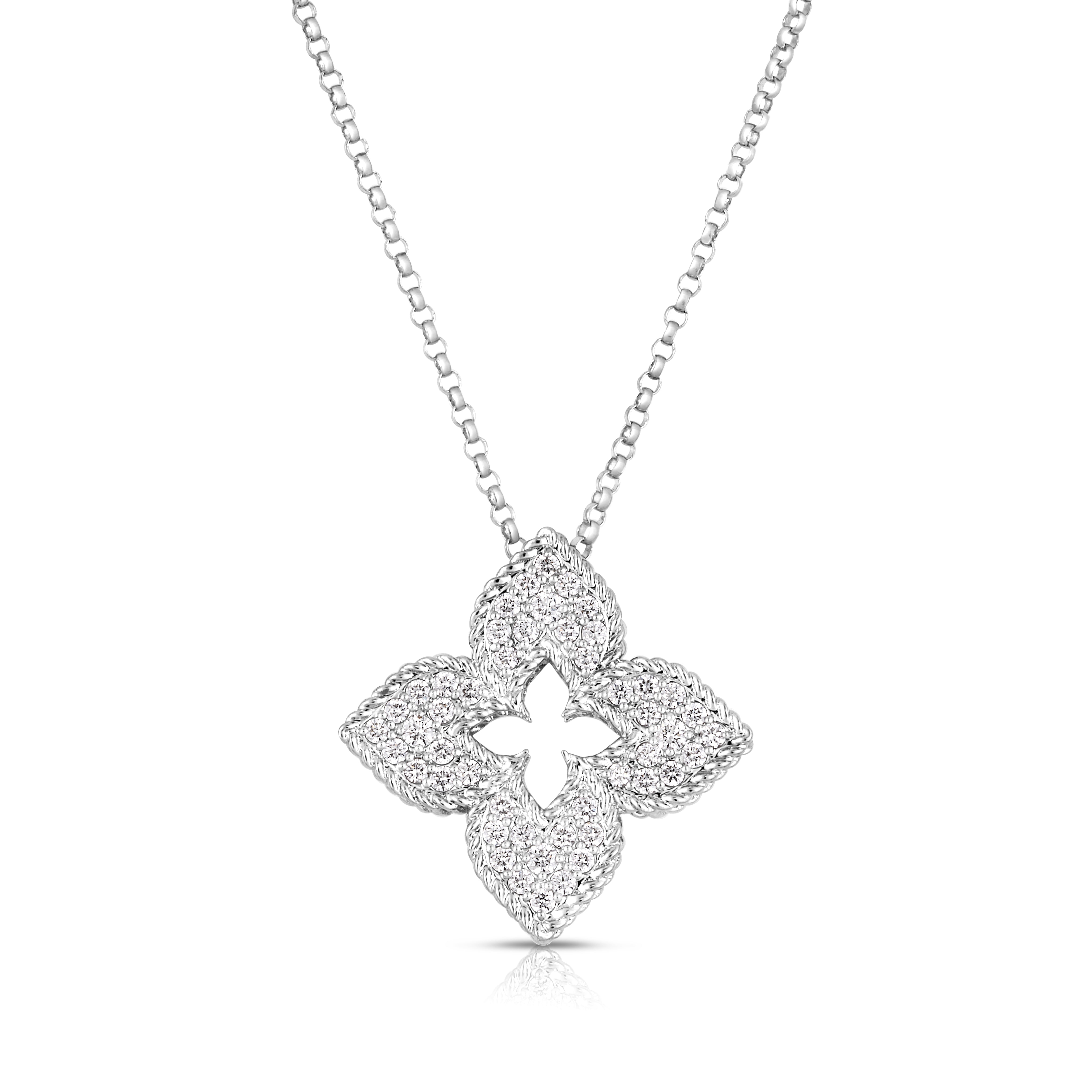 18K WHITE GOLD VENETIAN PRINCESS MEDIUM PAVE DIAMOND FLOWER NECKLACE