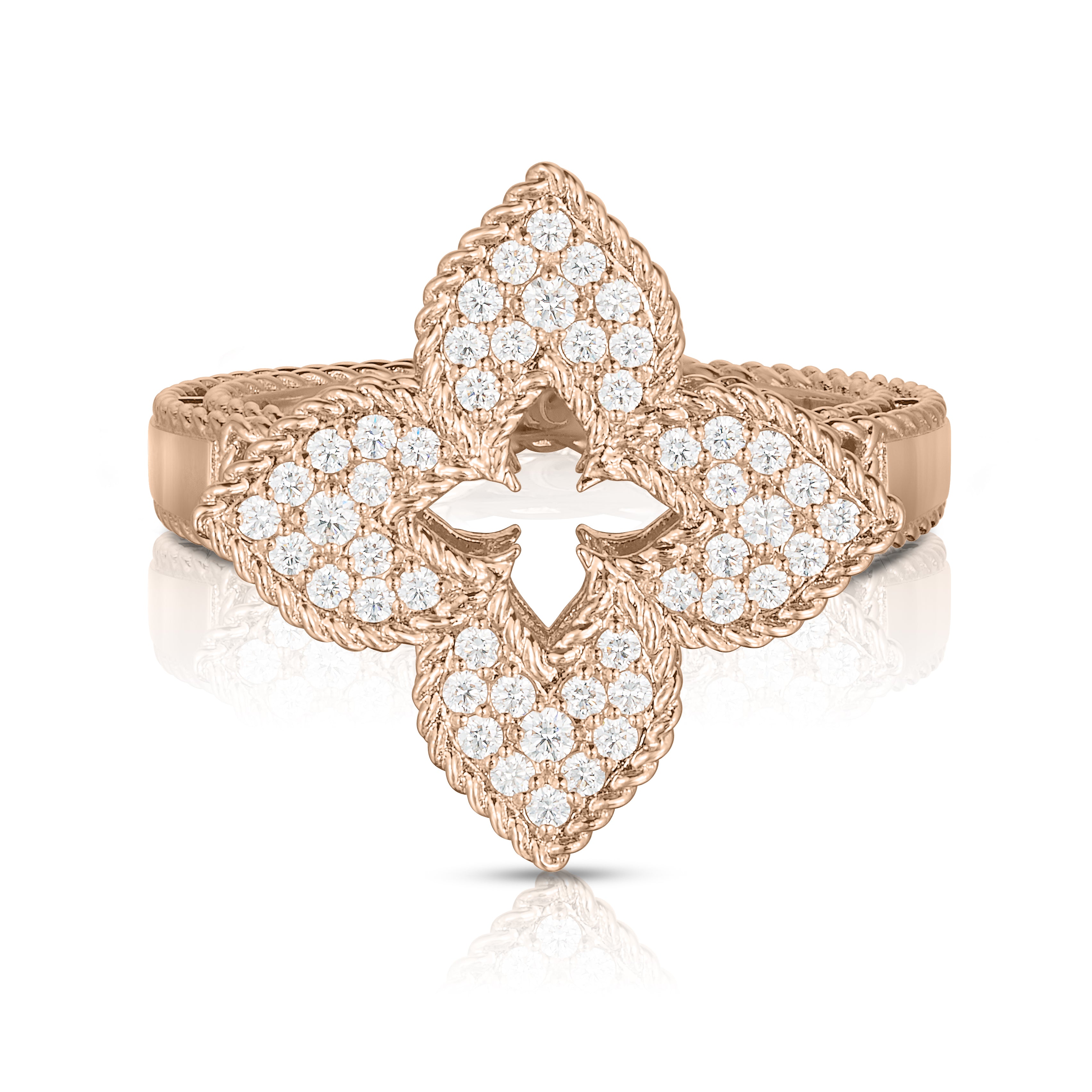 18K ROSE GOLD VENETIAN PRINCESS MEDIUM PAVE DIAMOND FLOWER RING