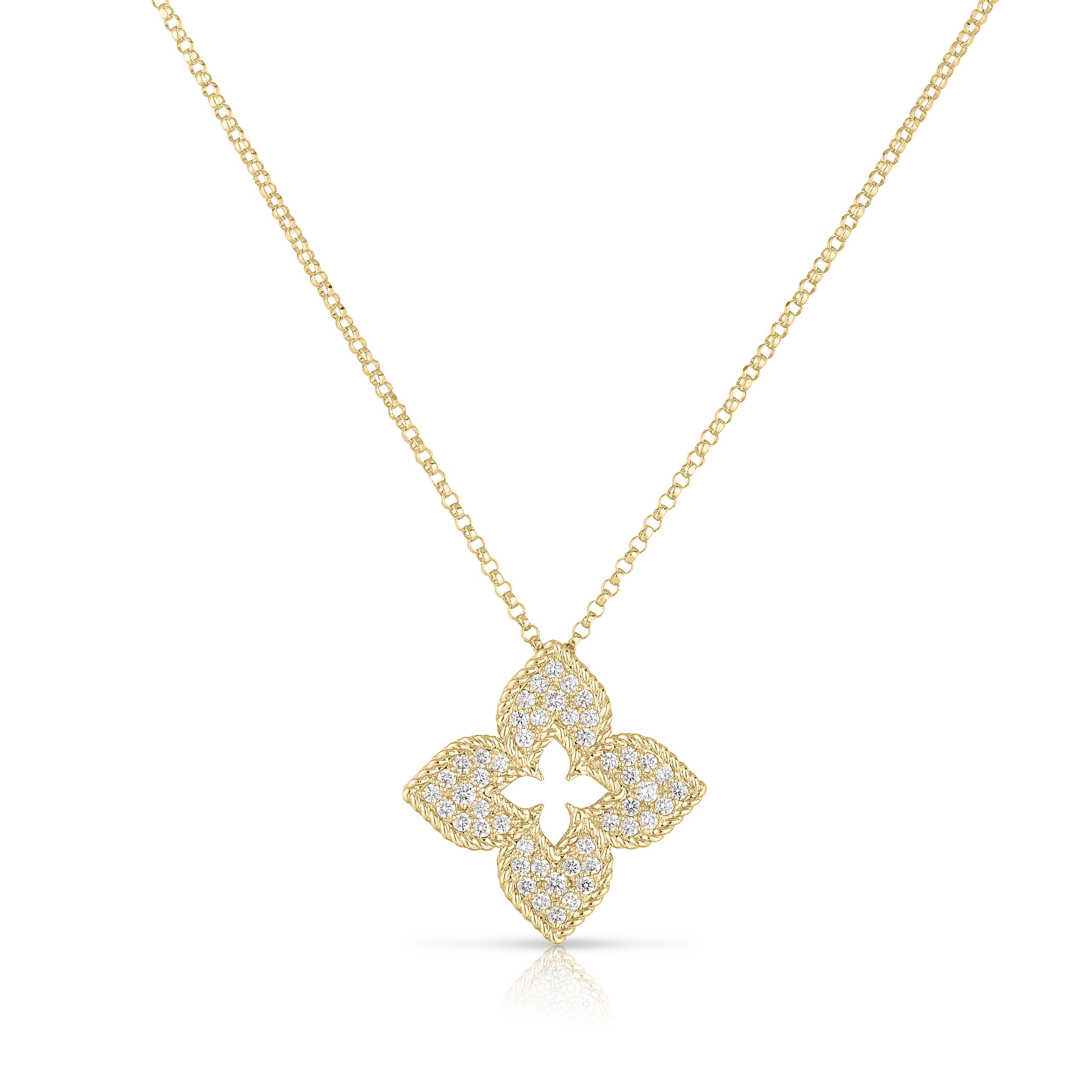 18K YELLOW GOLD VENETIAN PRINCESS PAVE DIAMOND FLOWER NECKLACE