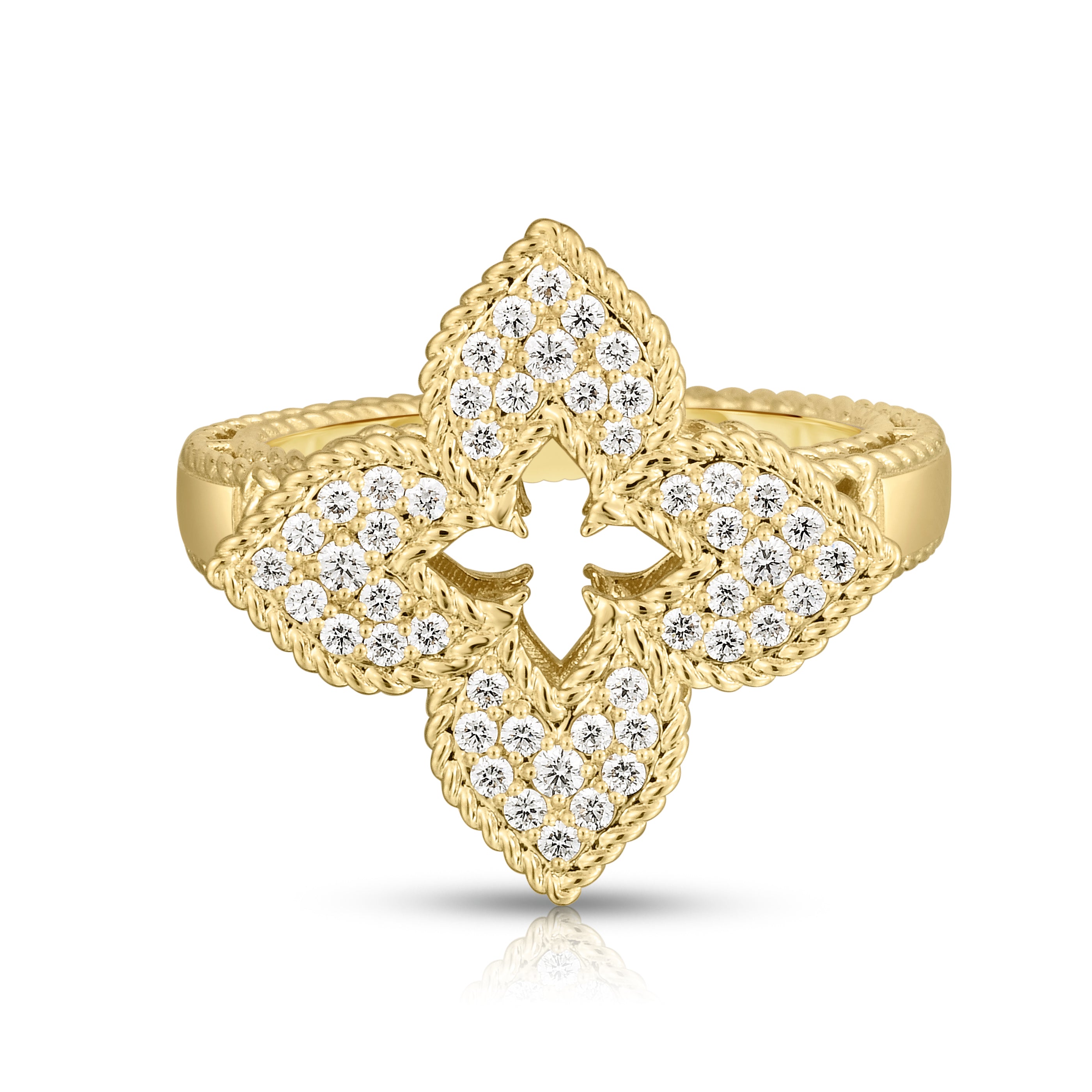 18K YELLOW GOLD VENETIAN PRINCESS MEDIUM PAVE DIAMOND FLOWER RING