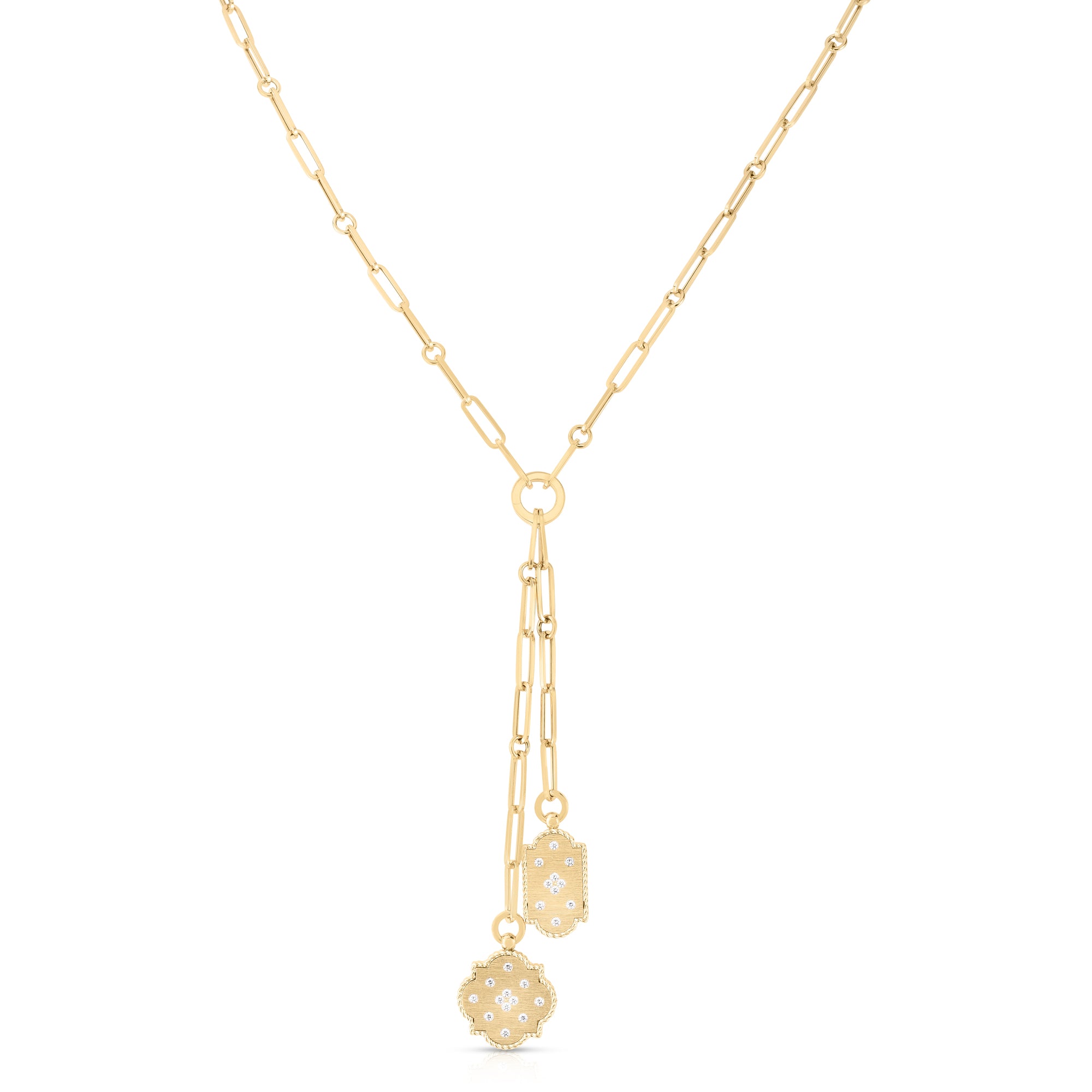 18K YELLOW GOLD VENETIAN PRINCESS DOUBLE DIAMOND MEDALLION NECKLACE