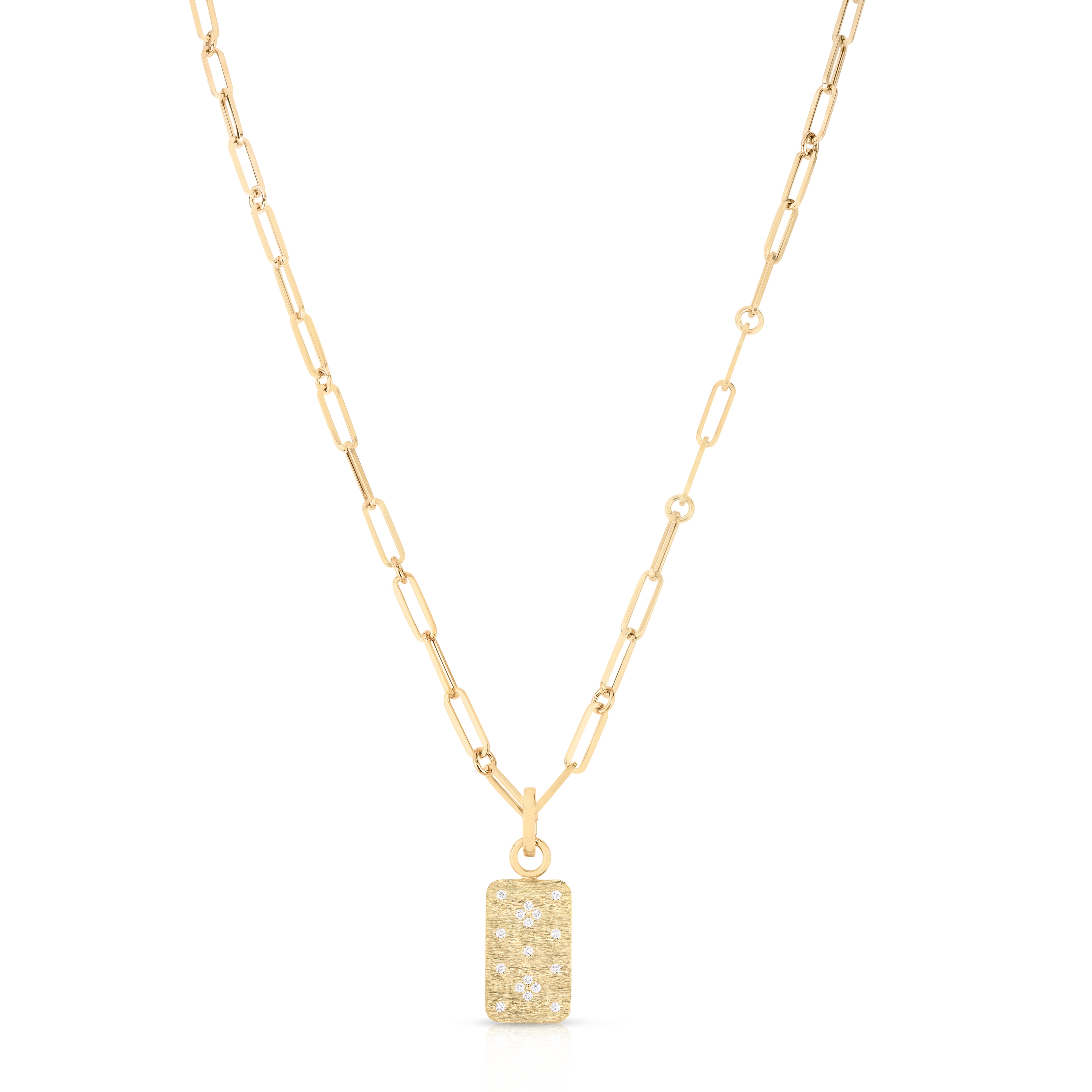 18K YELLOW GOLD VENETIAN PRINCESS DIAMOND DOG TAG MEDALLION NECKLACE