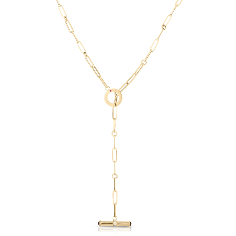 18K YELLOW DESIGNER GOLD DIAMOND ACCENT TOGGLE PAPERCLIP NECKLACE