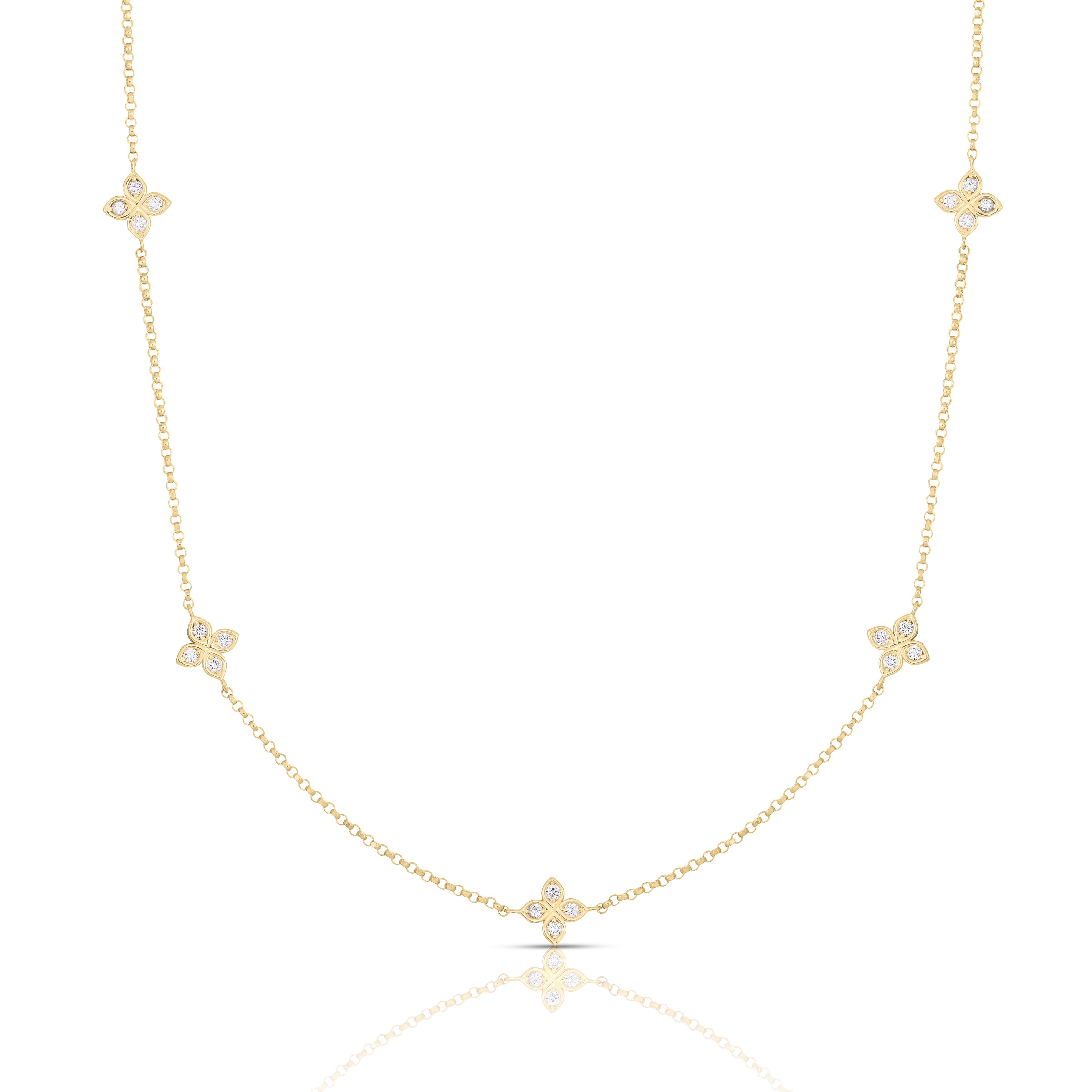 18K YELLOW GOLD LOVE BY THE INCH FIVE STATION FLOWER NECKLACE