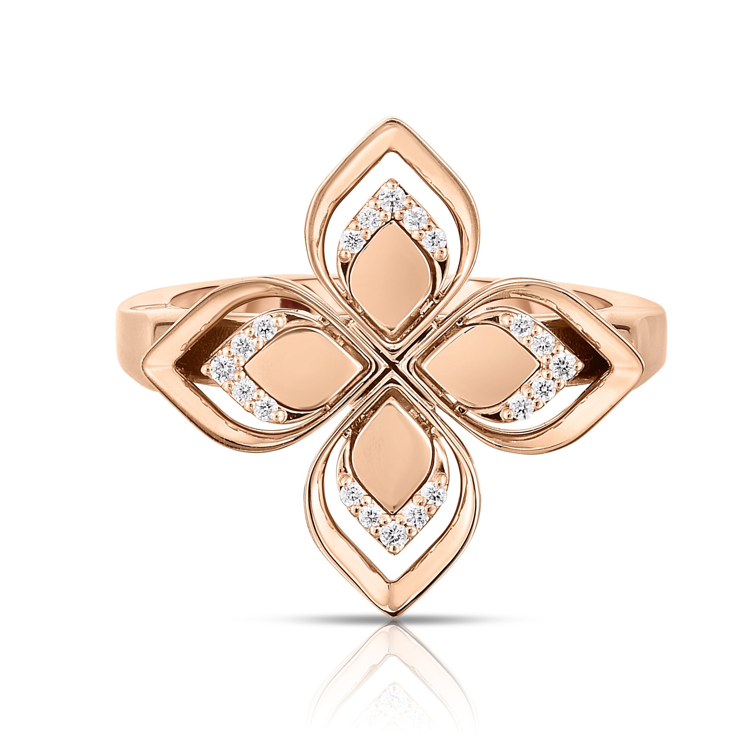18K ROSE GOLD VENETIAN PRINCESS OPEN FRAME DIAMOND FLOWER RING
