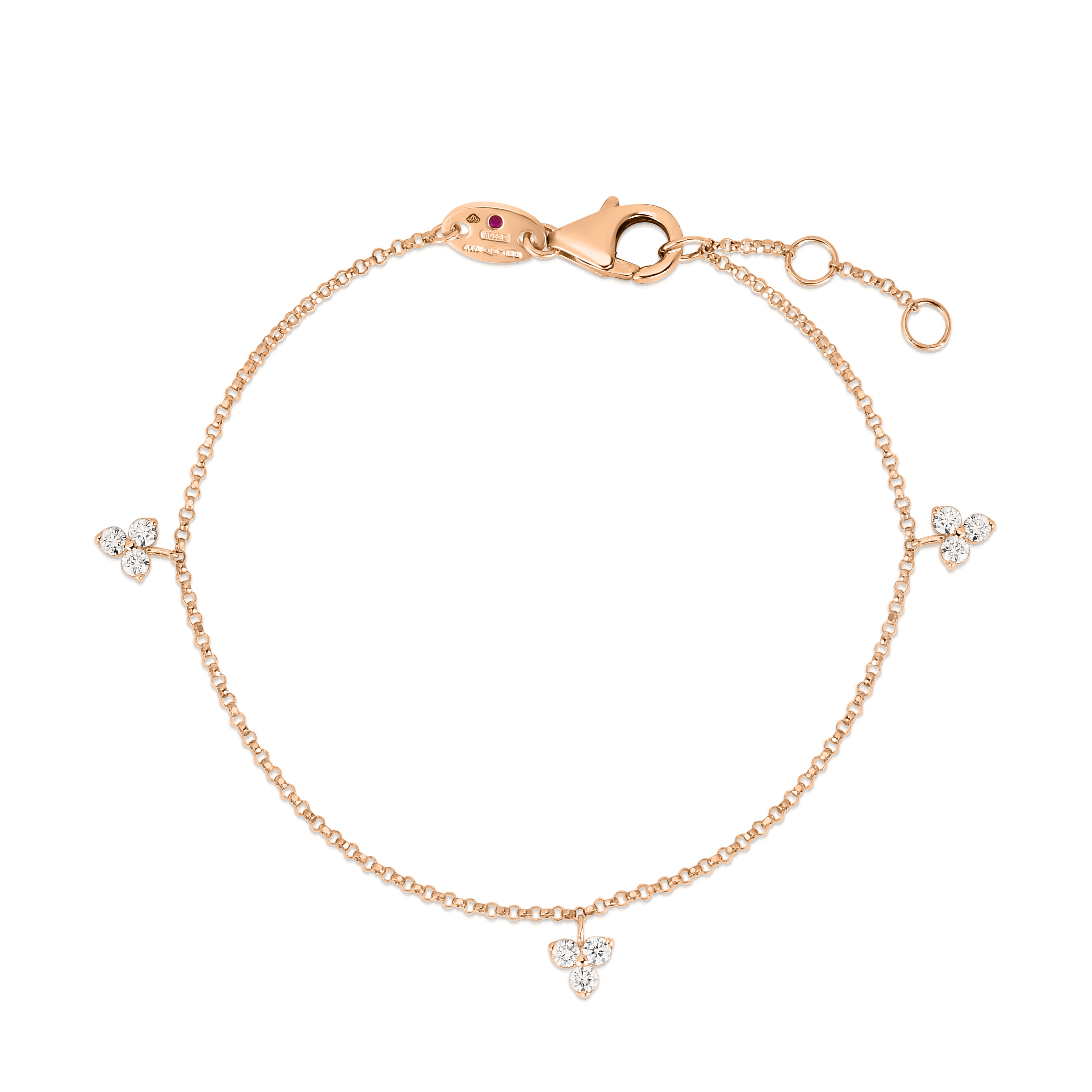 18K ROSE GOLD LOVE BY THE INCH DANGLING THREE STATION BRACELET
