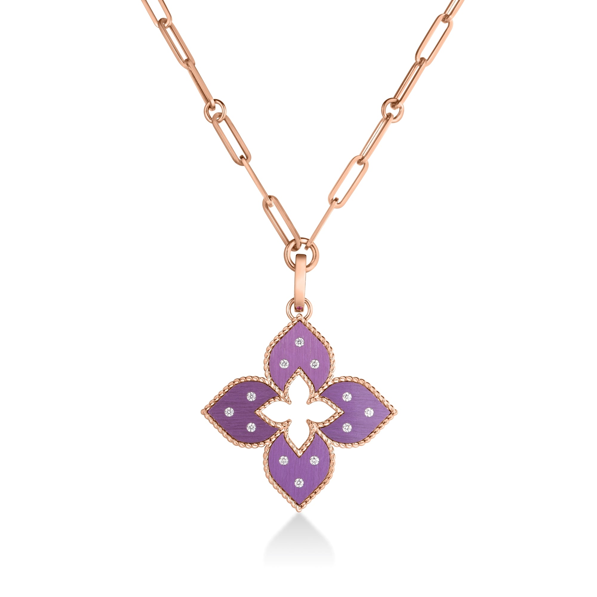 18K ROSE GOLD VENETIAN PRINCESS MEDIUM DIAMOND & PURPLE TITANIUM FLOWER LONG NECKLACE