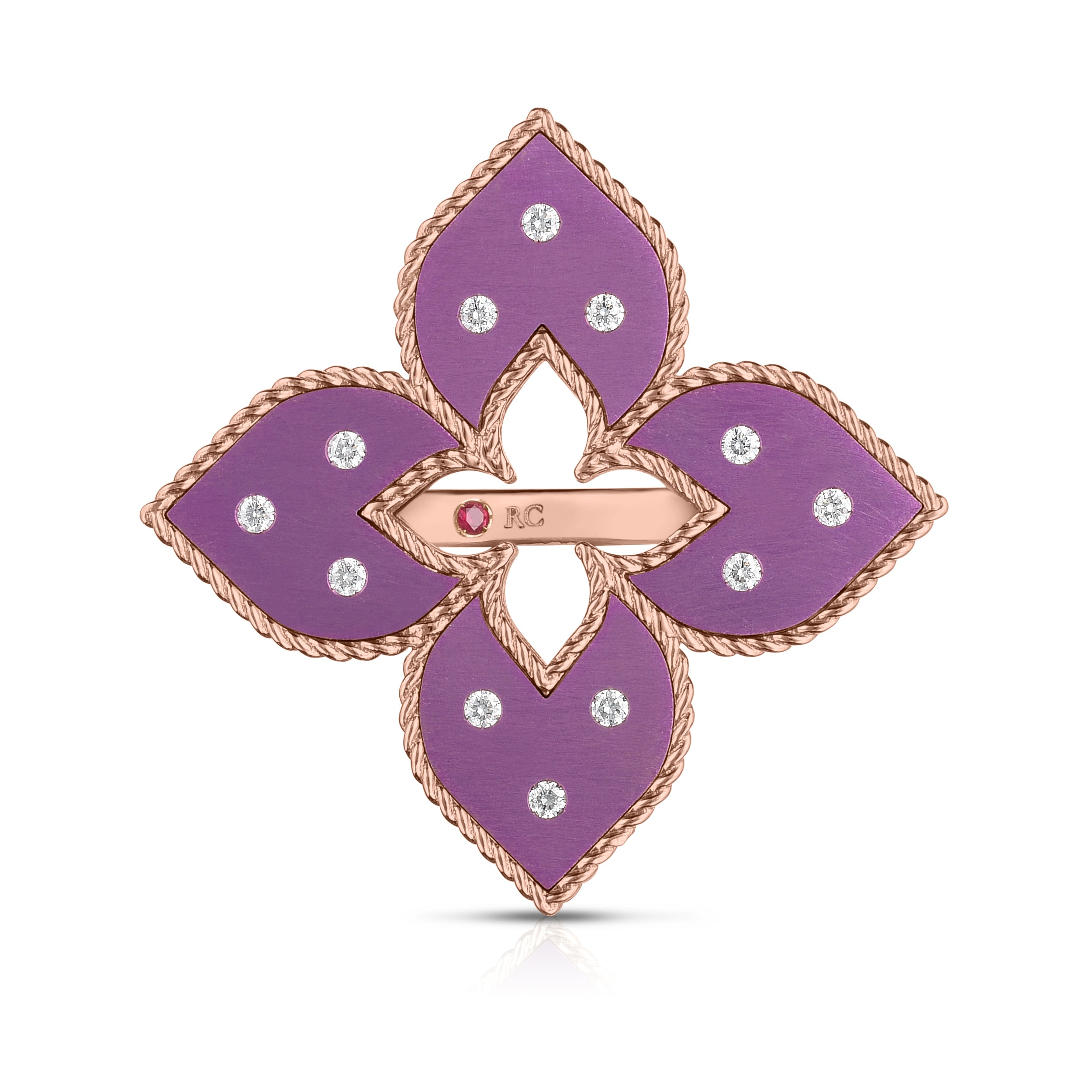 18K ROSE GOLD VENETIAN PRINCESS MEDIUM DIAMOND & PURPLE TITANIUM FLOWER RING