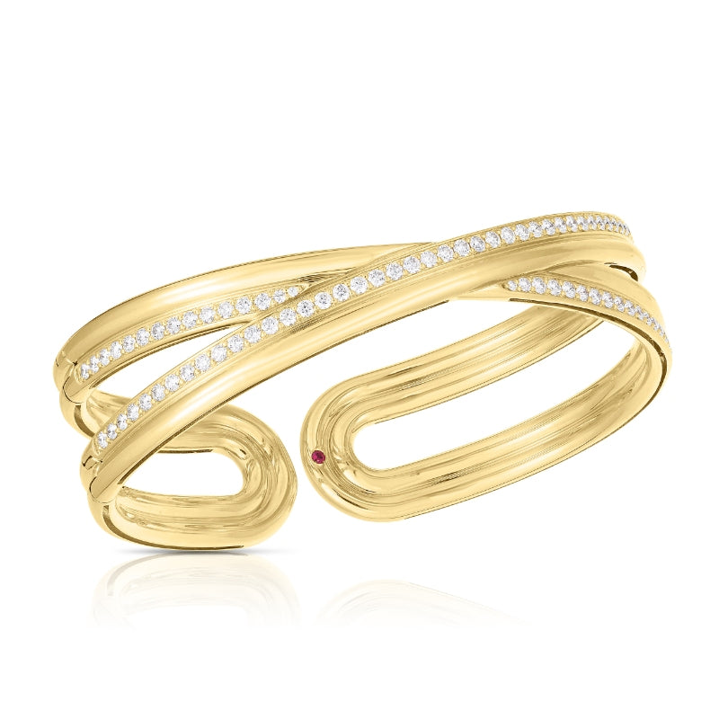 18K YELLOW GOLD CIALOMA DIAMOND CROSSOVER BANGLE