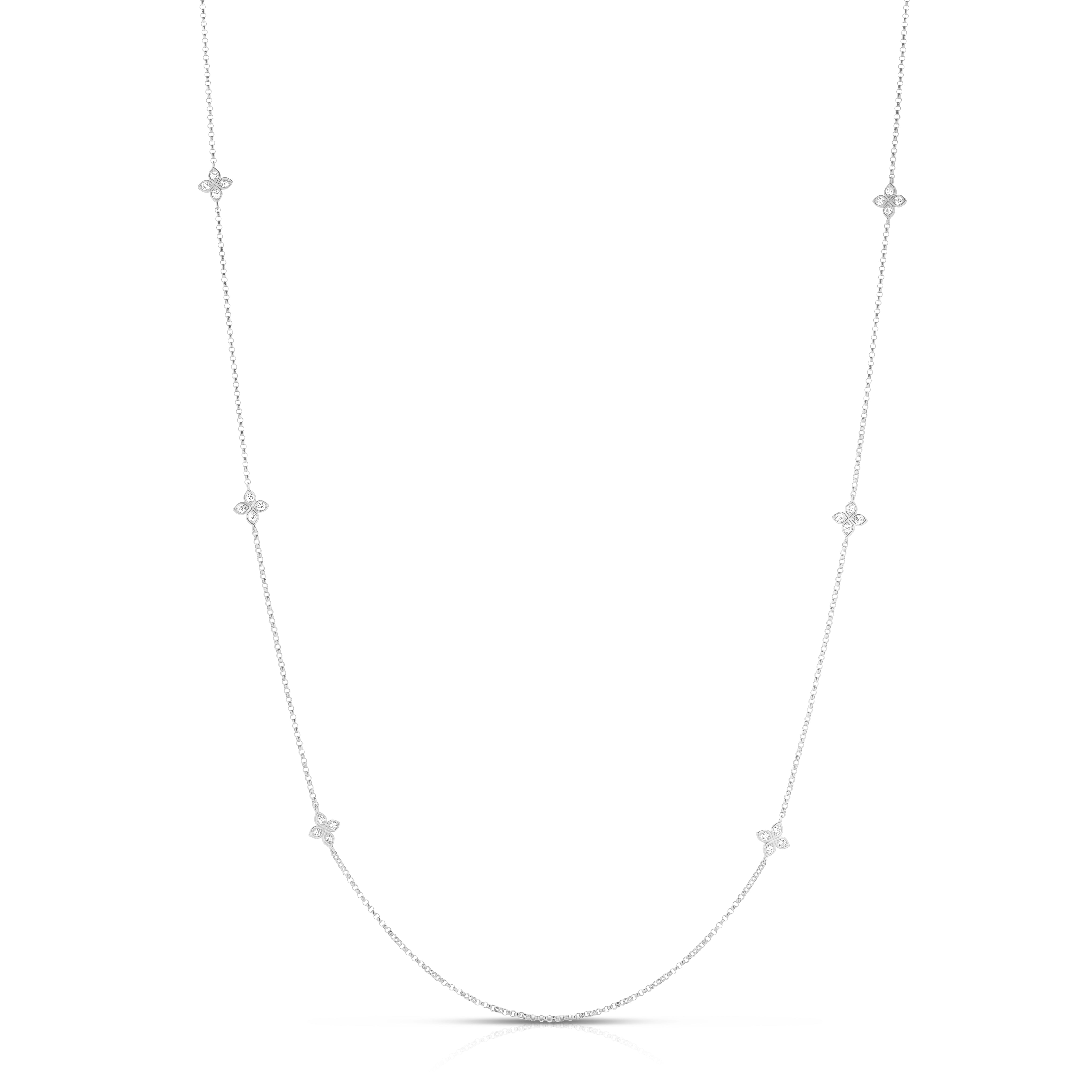 18K WHITE GOLD LOVE BY THE INCH TEN STATION FLOWER LONG NECKLACE