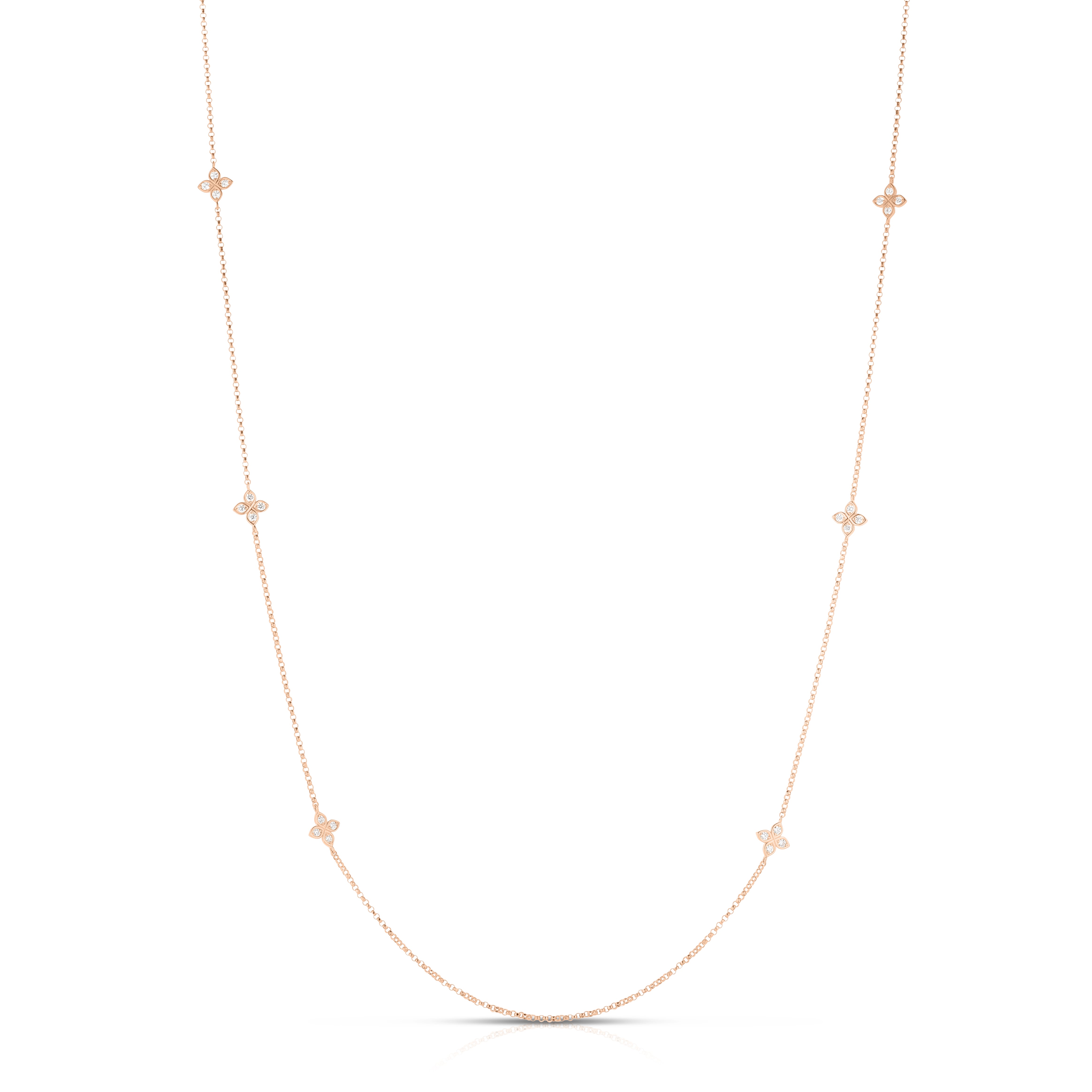 18K ROSE GOLD LOVE BY THE INCH 10 STATION FLOWER LONG NECKLACE