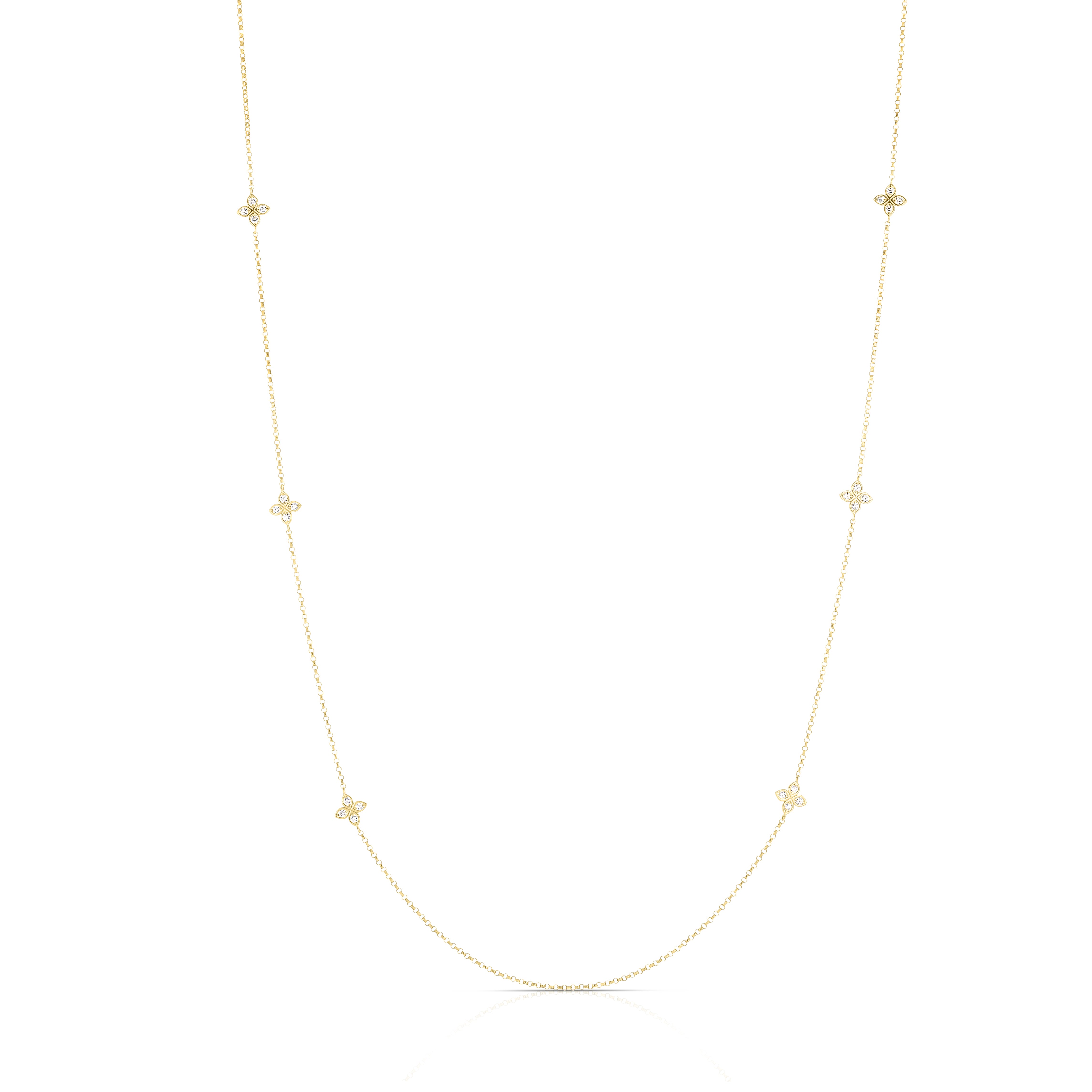 18K YELLOW GOLD LOVE BY THE INCH TEN STATION FLOWER LONG NECKLACE