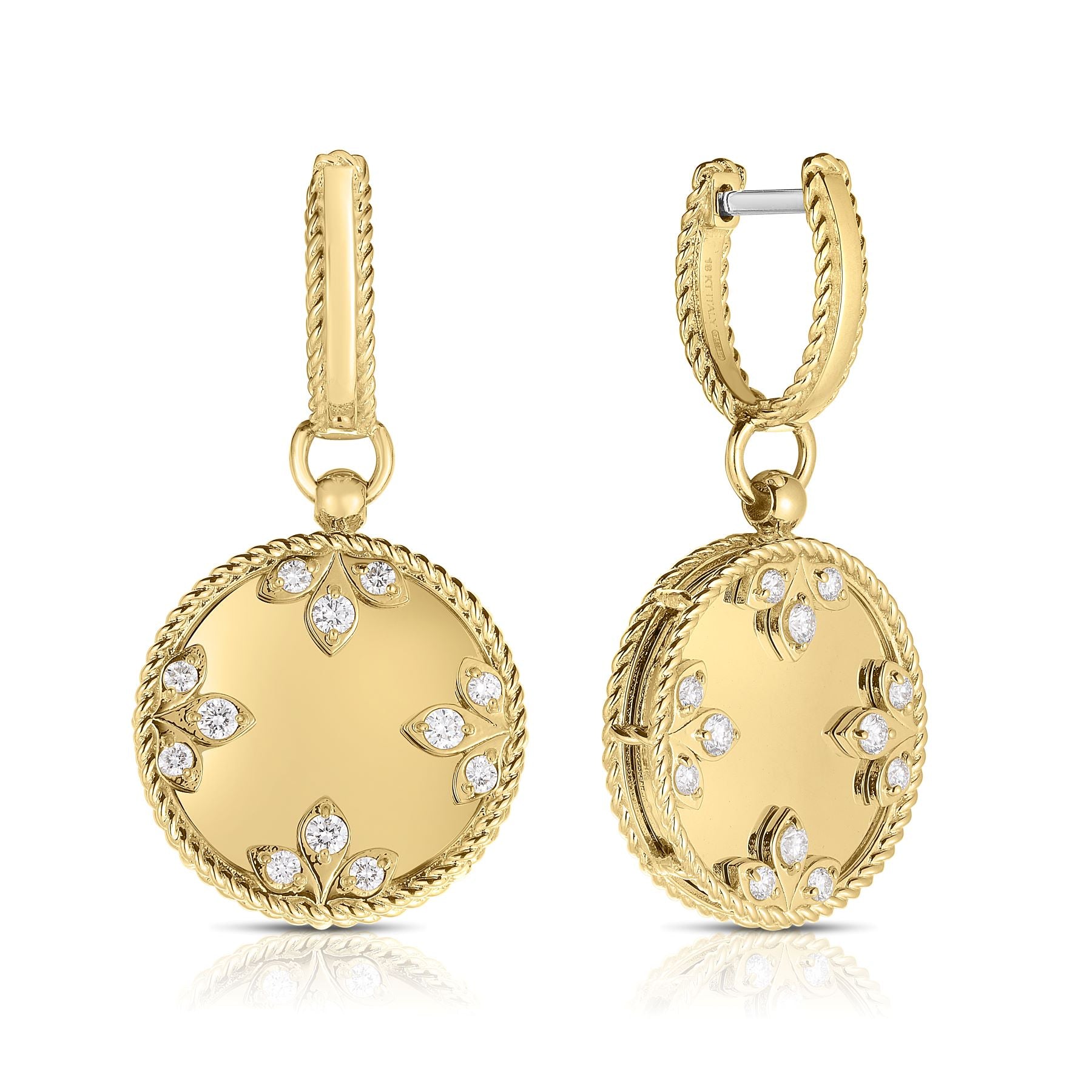 18K YELLOW GOLD VENETIAN MEDALLIONS MEDIUM DIAMOND DANGLE EARRINGS