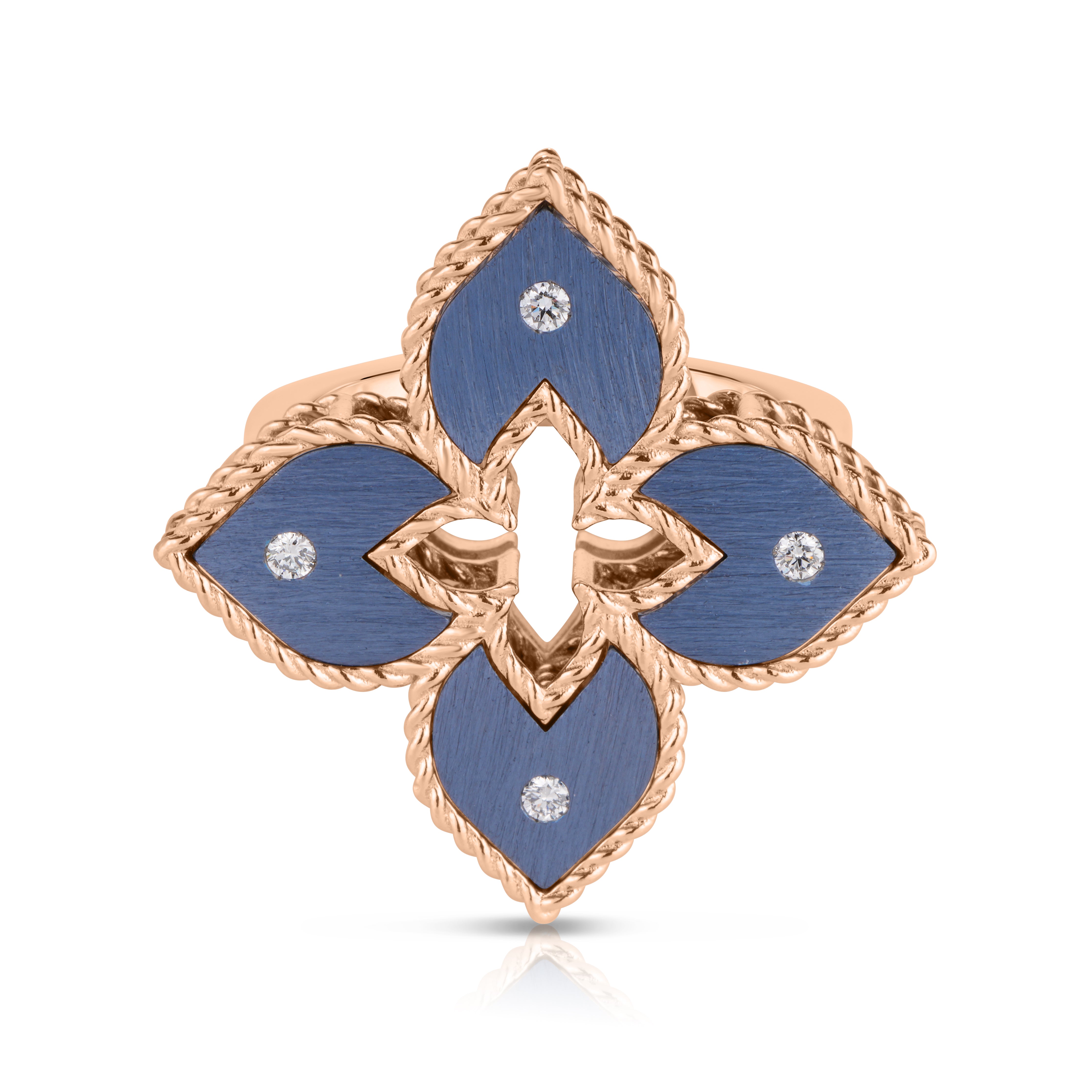 18K ROSE GOLD VENETIAN PRINCESS SMALL DIAMOND & BLUE TITANIUM FLOWER RING