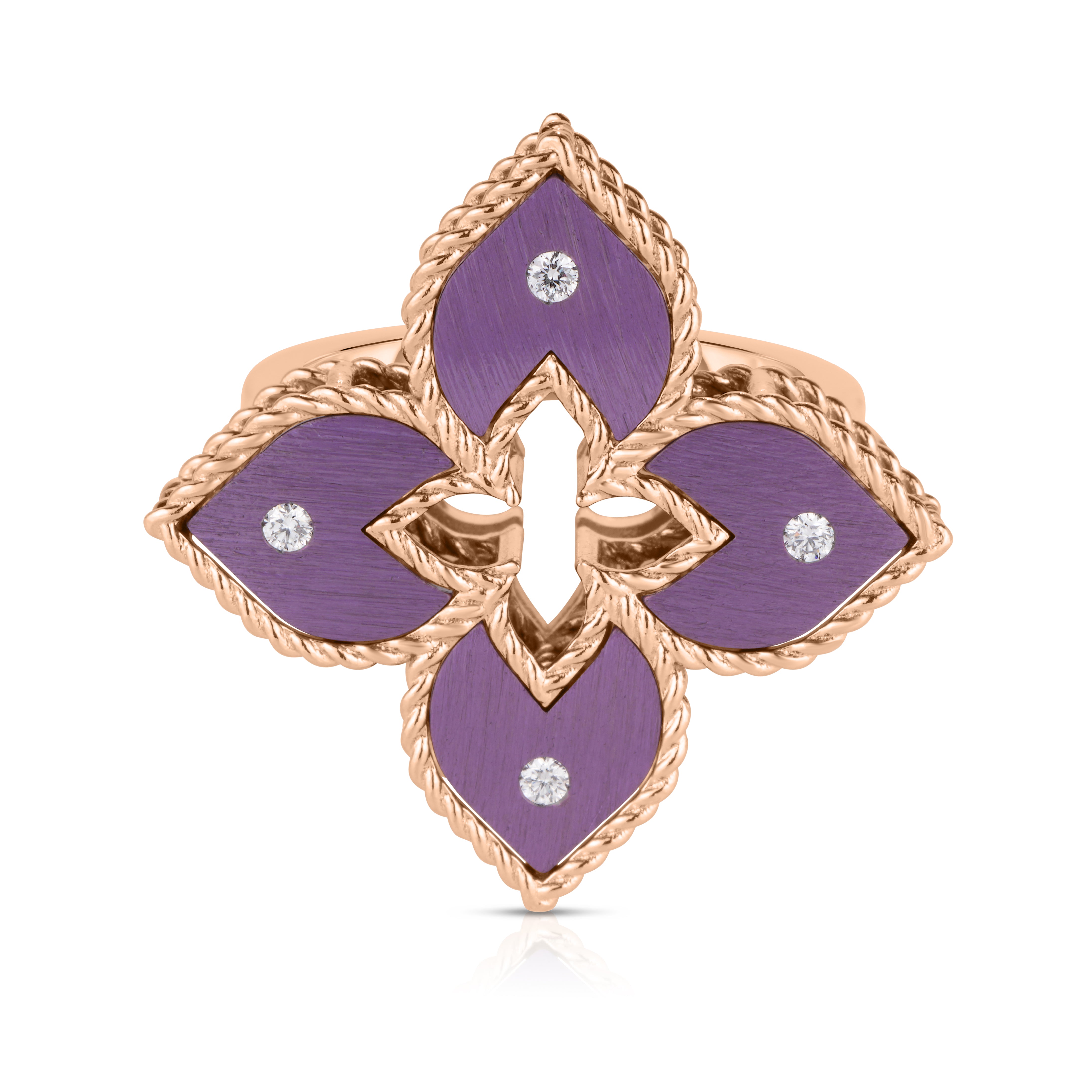 18K ROSE GOLD VENETIAN PRINCESS SMALL DIAMOND & PURPLE TITANIUM FLOWER RING