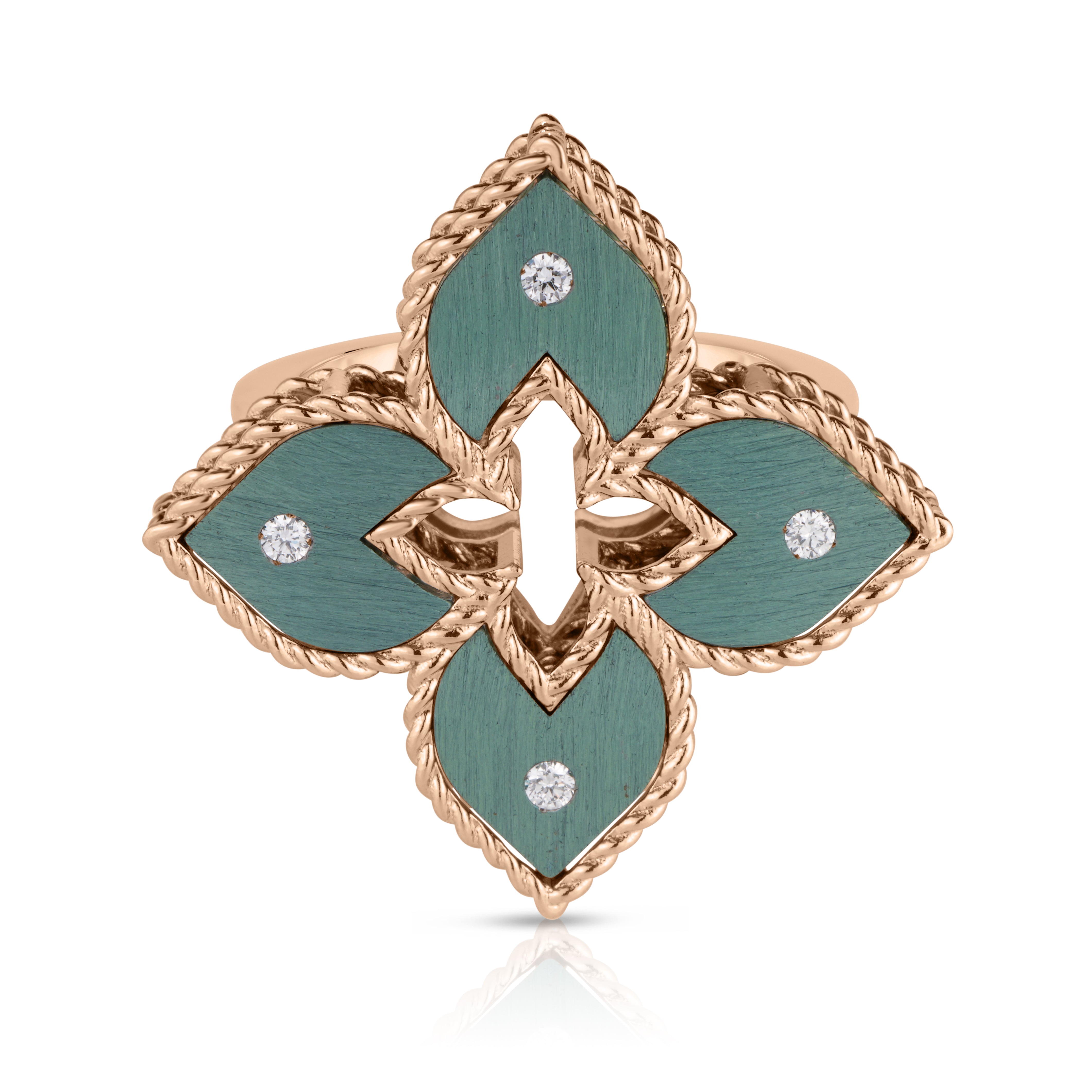 18K ROSE GOLD VENETIAN PRINCESS SMALL DIAMOND & GREEN TITANIUM FLOWER RING
