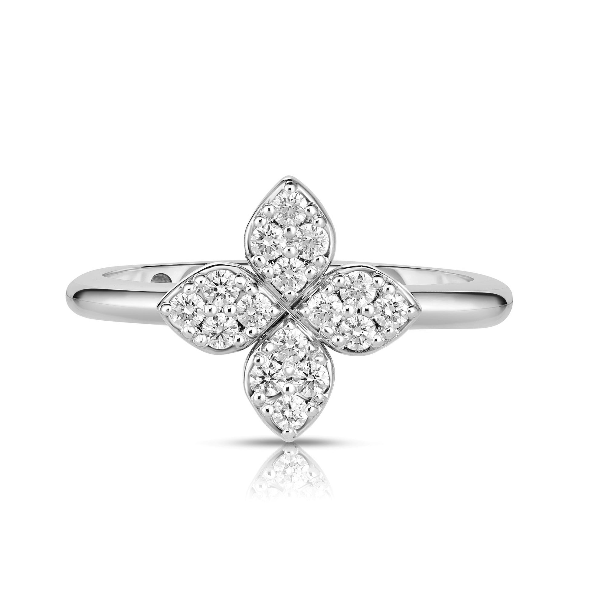 18K WHITE GOLD LOVE IN VERONA MEDIUM PAVE DIAMOND FLOWER RING