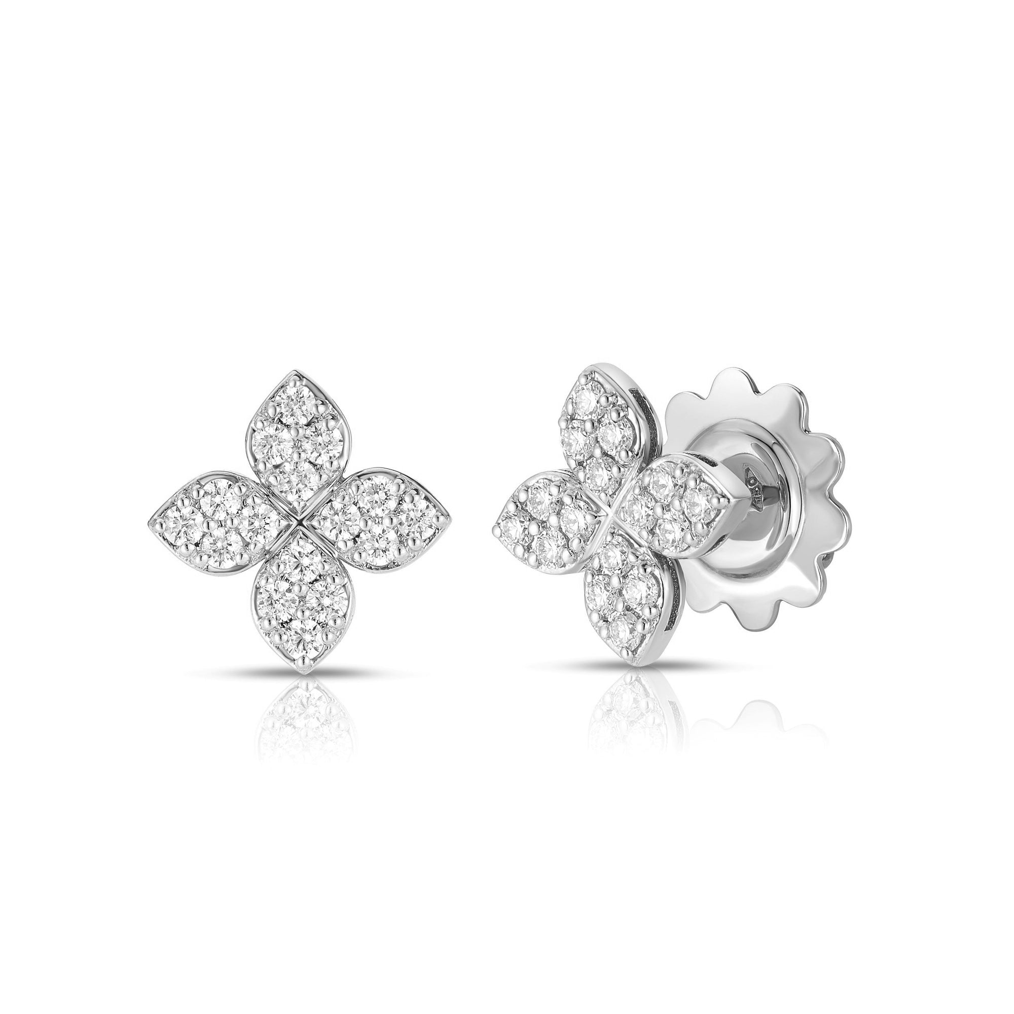18K WHITE GOLD LOVE IN VERONA MEDIUM PAVE DIAMOND FLOWER STUD EARRINGS