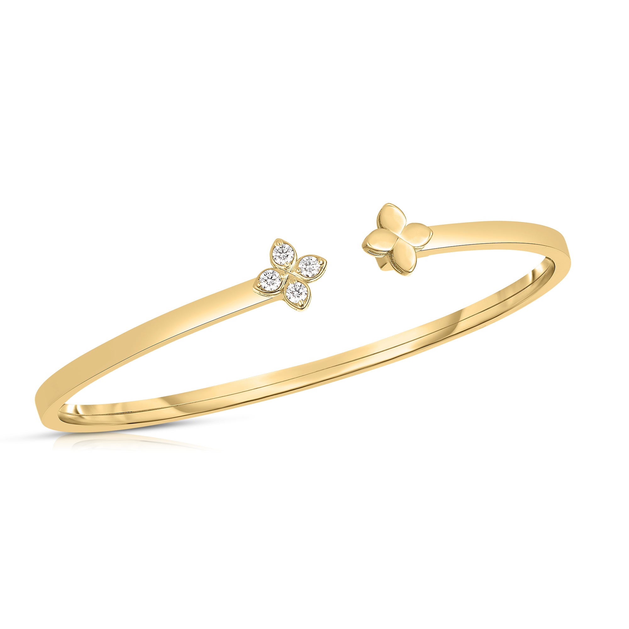 18K YELLOW GOLD LOVE IN VERONA DIAMOND/POLISHED FLOWER CUFF BANGLE