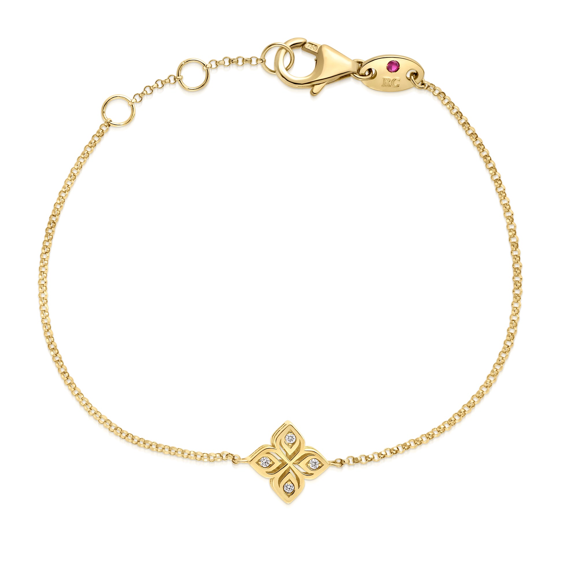 18K YELLOW GOLD ARABESQUE SMALL DIAMOND FLOWER BRACELET