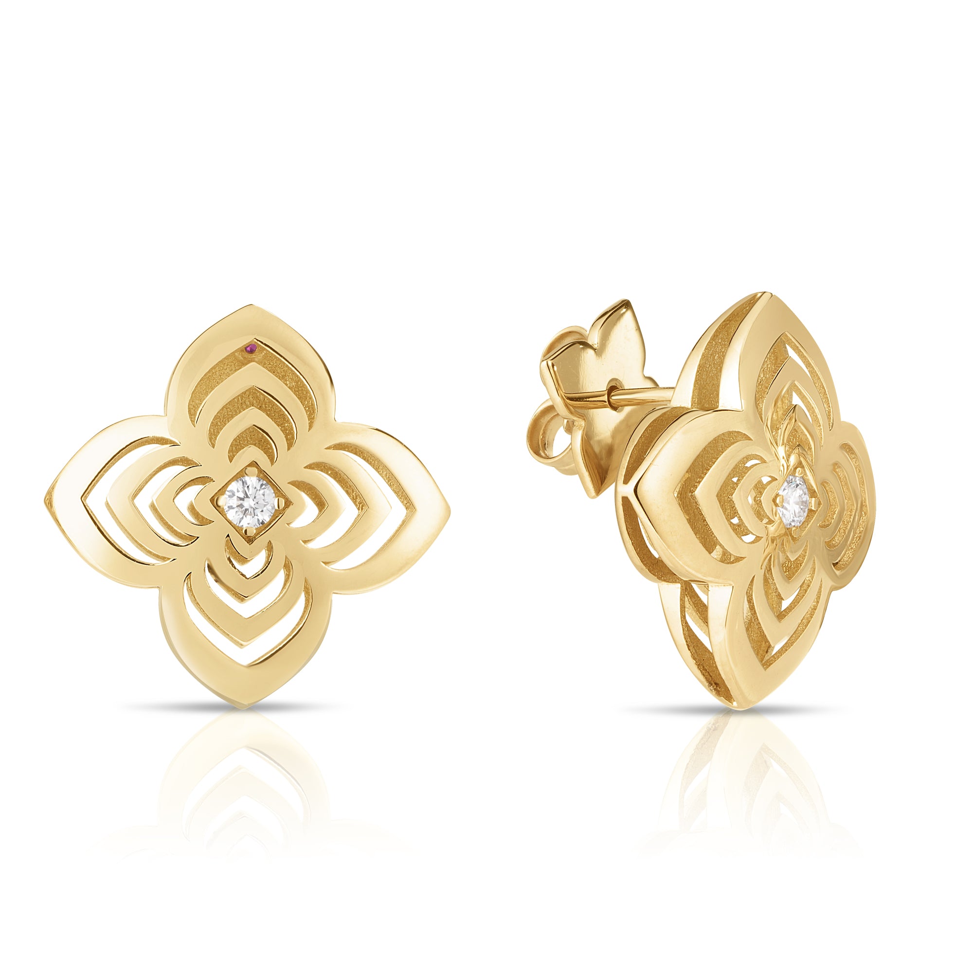 18K YELLOW GOLD PALAZZO DUCALE CARNIVAL LARGE DIAMOND FLOWER STUD EARRINGS