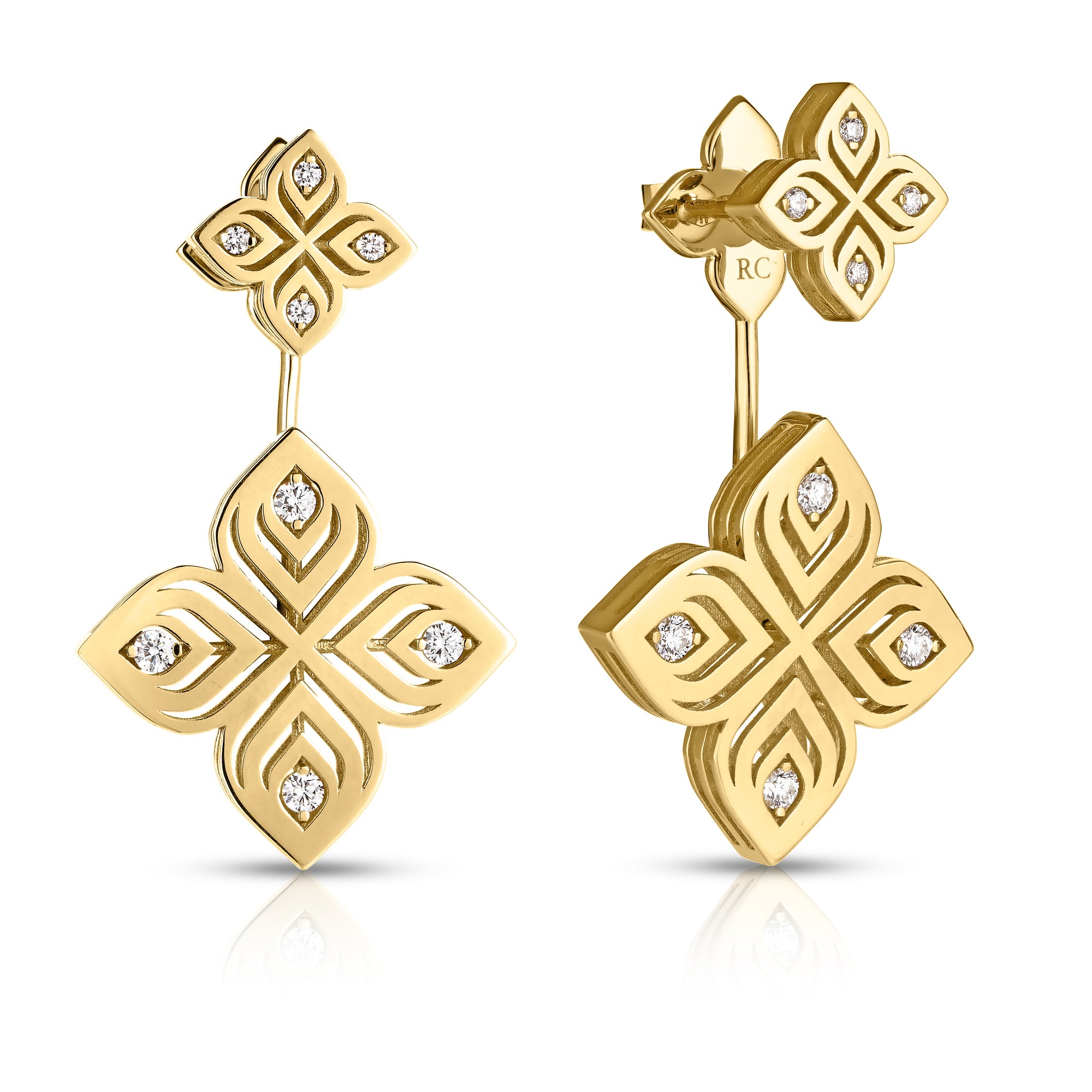 18K YELLOW GOLD ARABESQUE CONVERTIBLE DIAMOND FLOWER DROP EARRINGS