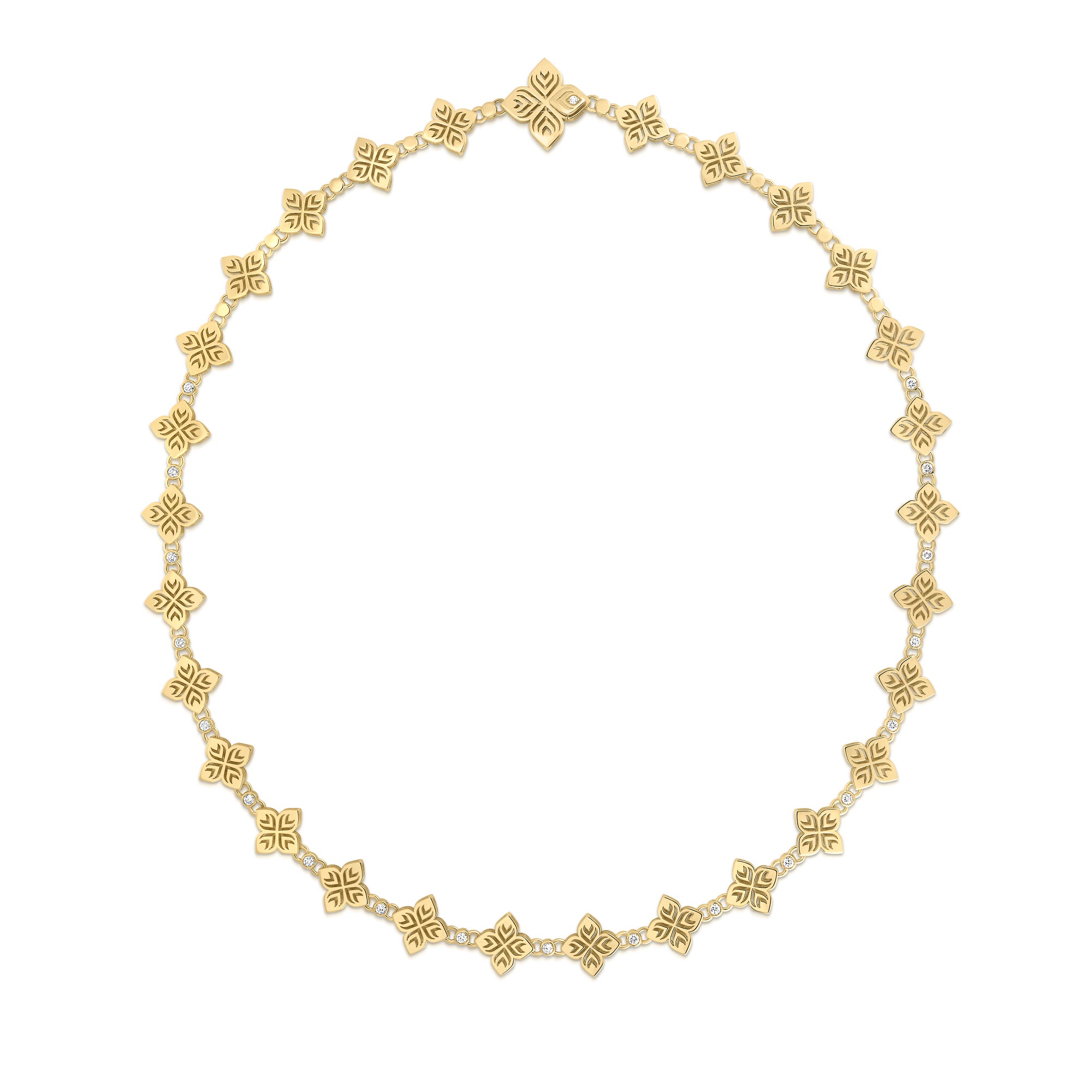 18K YELLOW GOLD ARABESQUE ALTERNATING DIAMOND & FLOWER NECKLACE