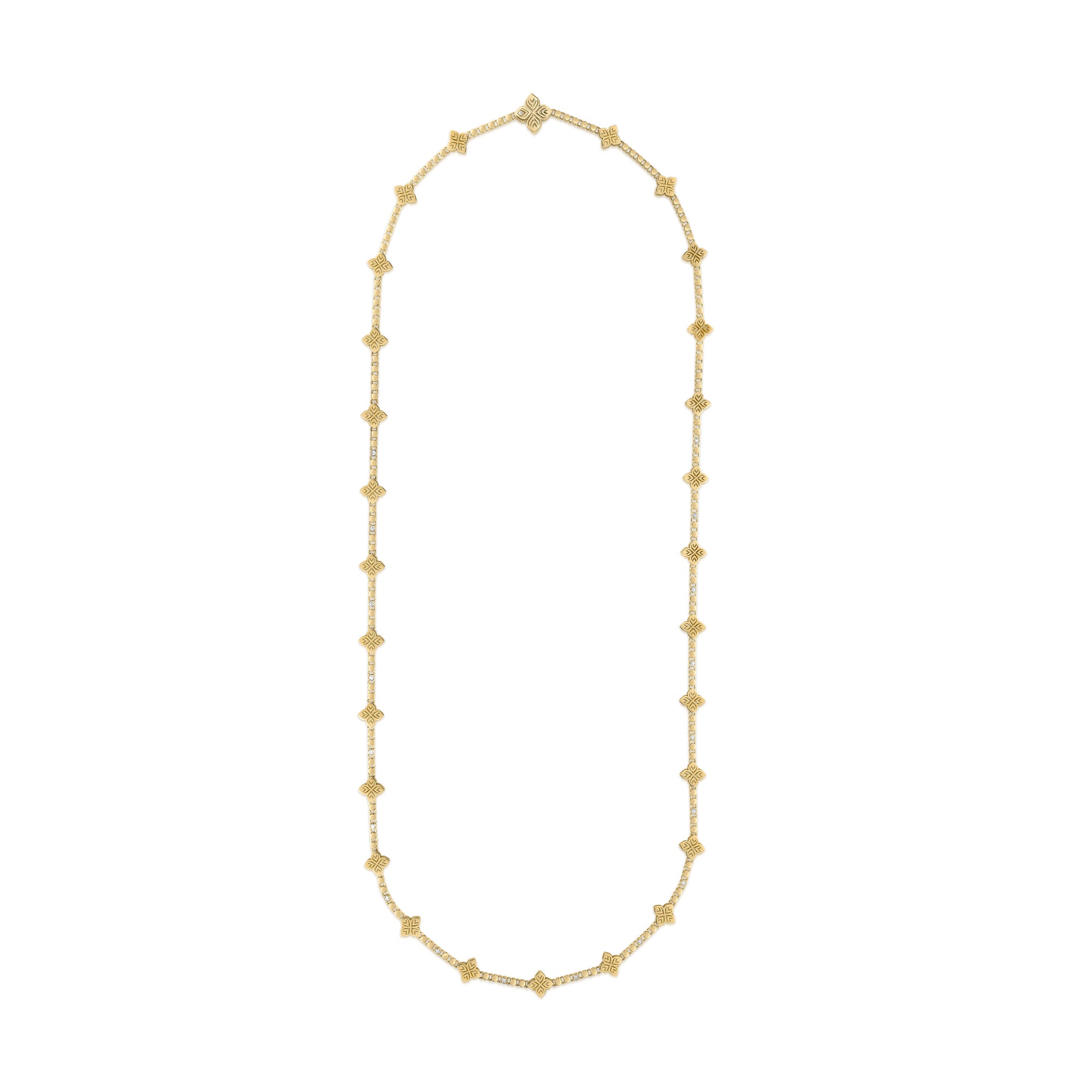 18K YELLOW GOLD ARABESQUE ALTERNATING DIAMOND & FLOWER LONG NECKLACE