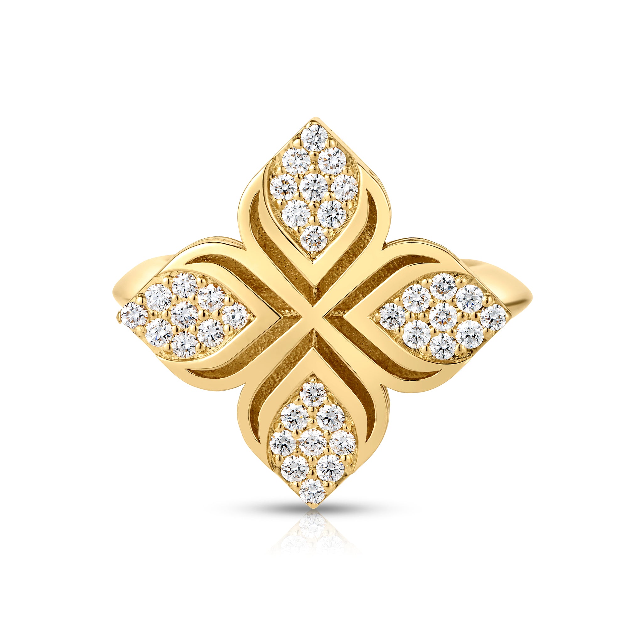 18K YELLOW GOLD ARABESQUE PAVE DIAMOND FLOWER RING